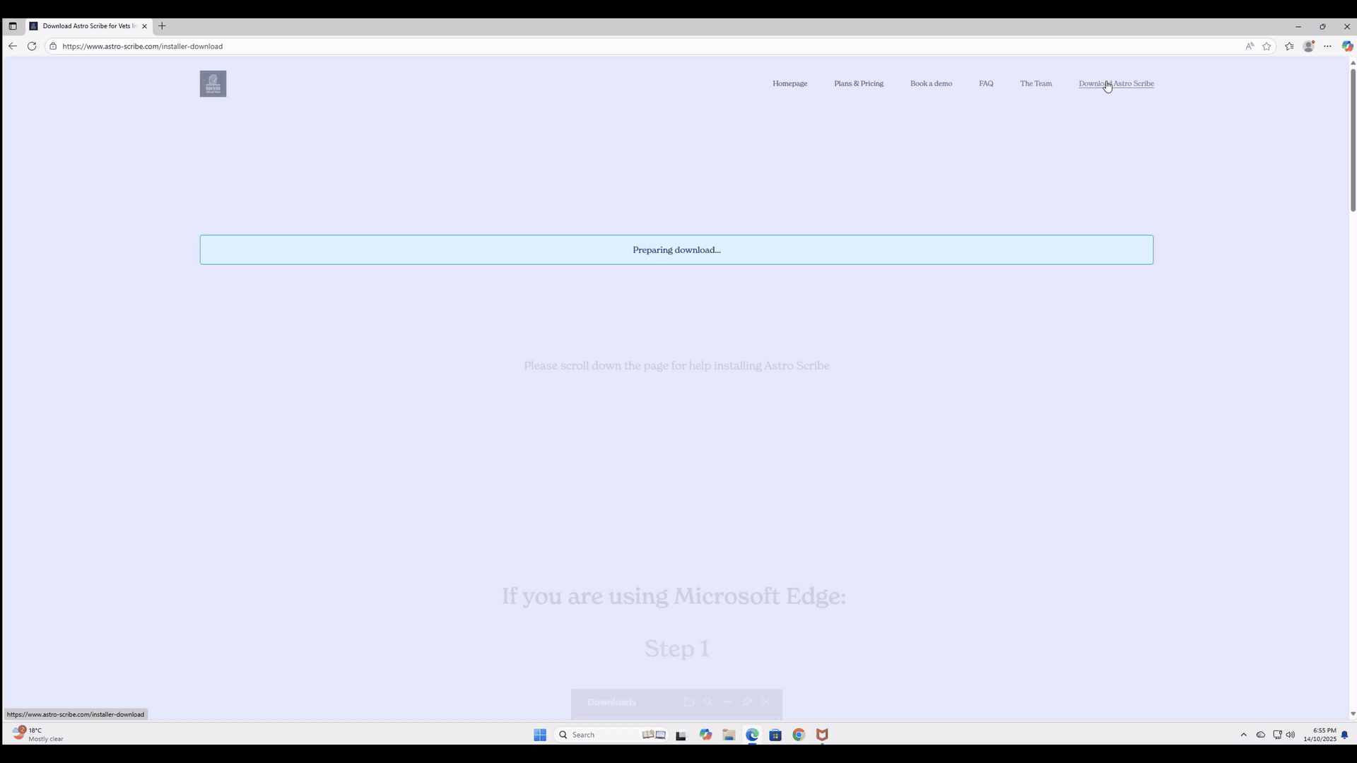 GIF demonstrating how to download and run Astro Scribe for Vets Installer.exe