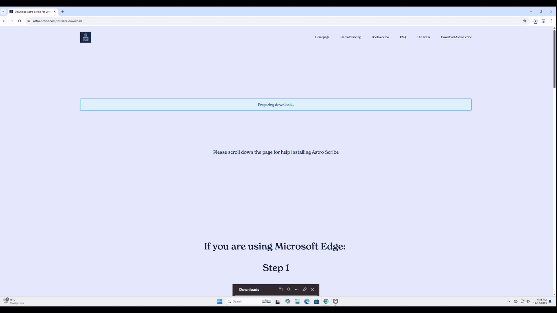 GIF demonstrating how to download and run Astro Scribe for Vets installer.exe