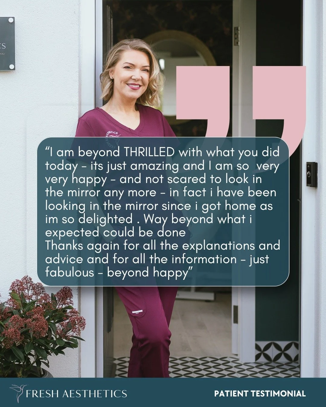 This amazing feedback was after a full face rejuvenation treatment for our patient who felt the ageing process had 'hit her all at once'. This is a common complaint for female patients in their 50s who experience rapid ageing associated with menopaus