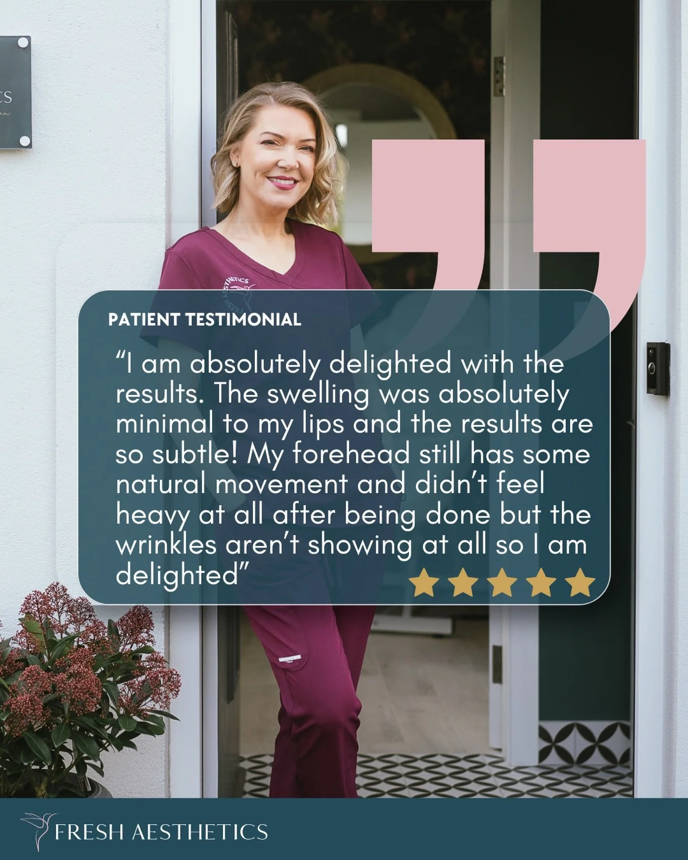 🥰feedback from a lovely patient, in her own words:

&ldquo;Just wanted to send you a quick email for feedback regarding some treatments (lip filler and botox to my forehead and frown lines) I had done on the 5th August.
 
I just wanted to pass on I 