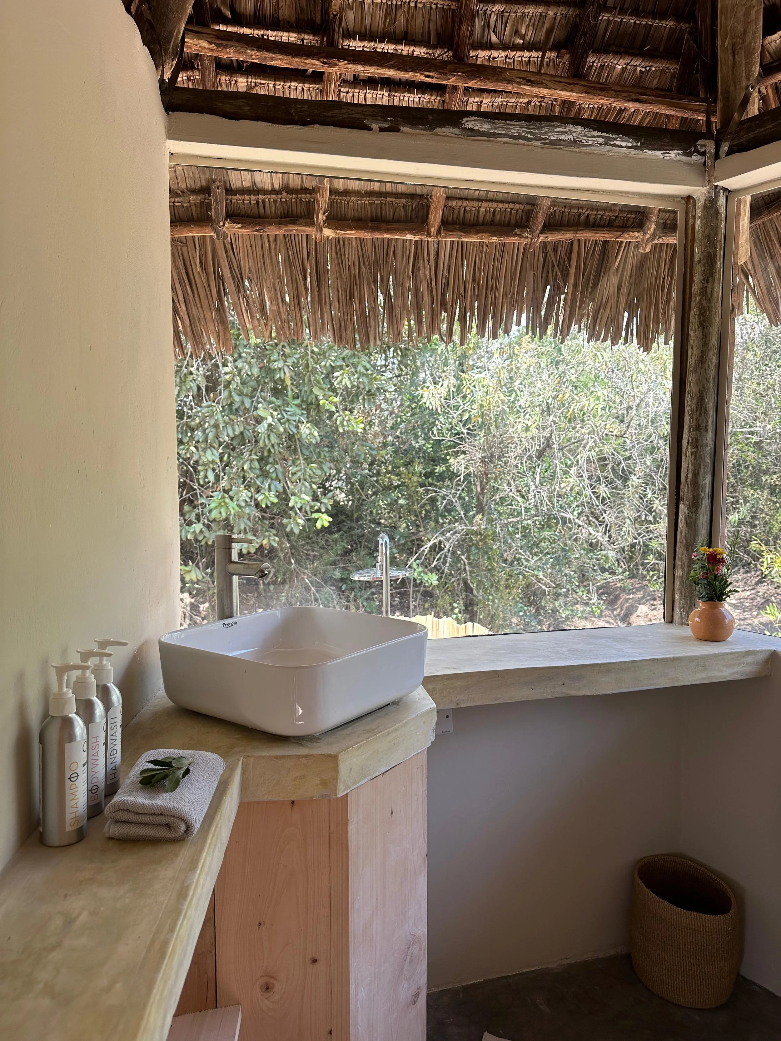 Ensuite bathroom with water toilet, sink and toiletries