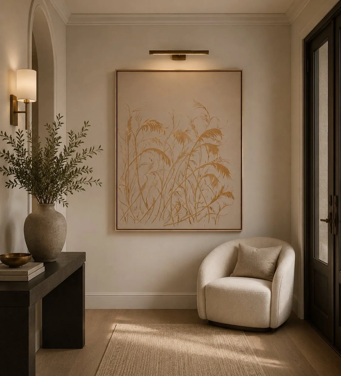 This &lsquo;Dancing Reeds&rsquo; artwork is part of the @highperformancefoundation auction which is being held at their fundraising event this week.
.
Inspired by the quiet rhythm of swaying reeds, this textured piece blends hand-painted faux suede, 