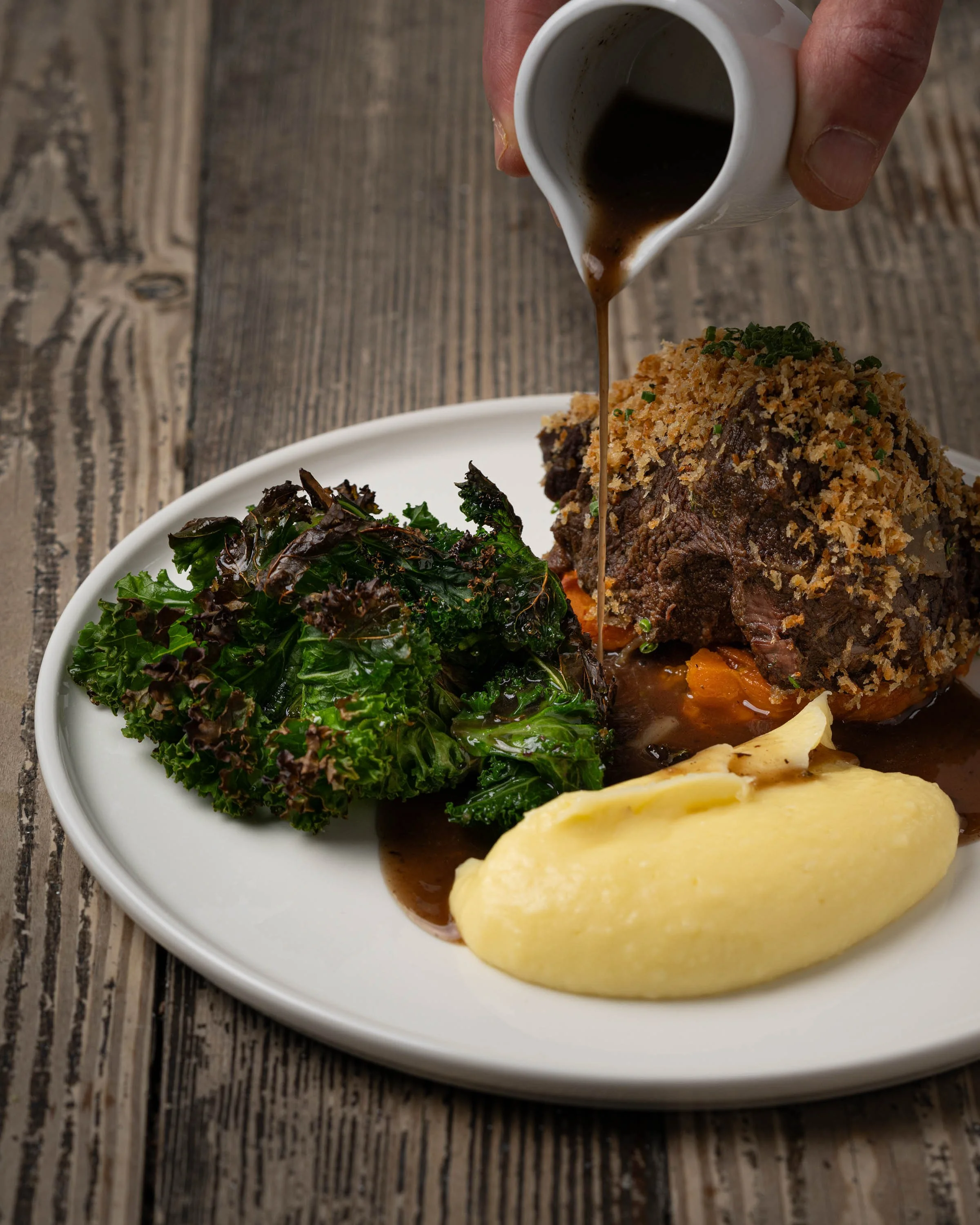 Slow-cooked ox cheek dish at Oui Madame, a modern European restaurant in Highbury & Islington.