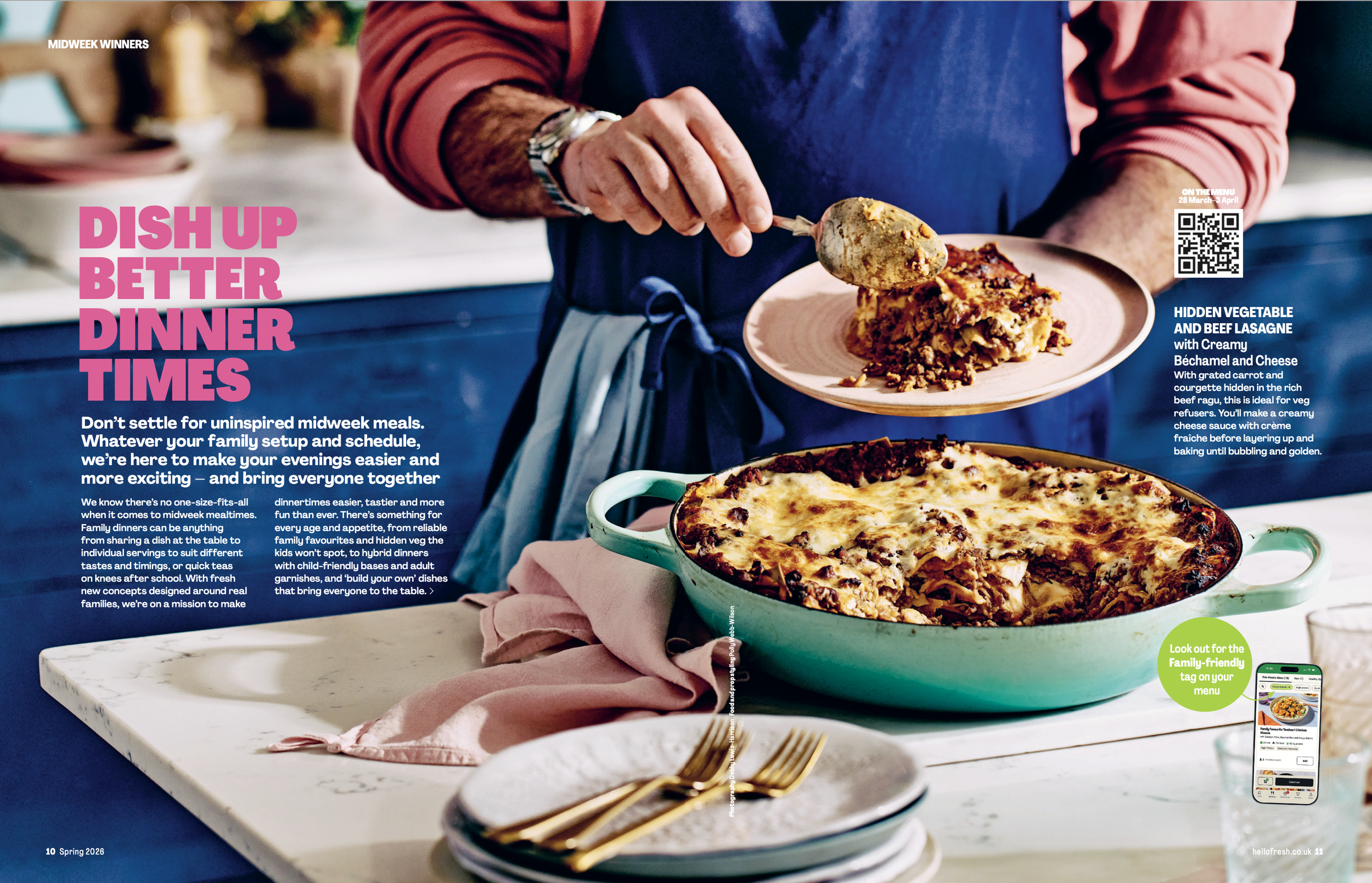 Man serving Lasagne in kitchen