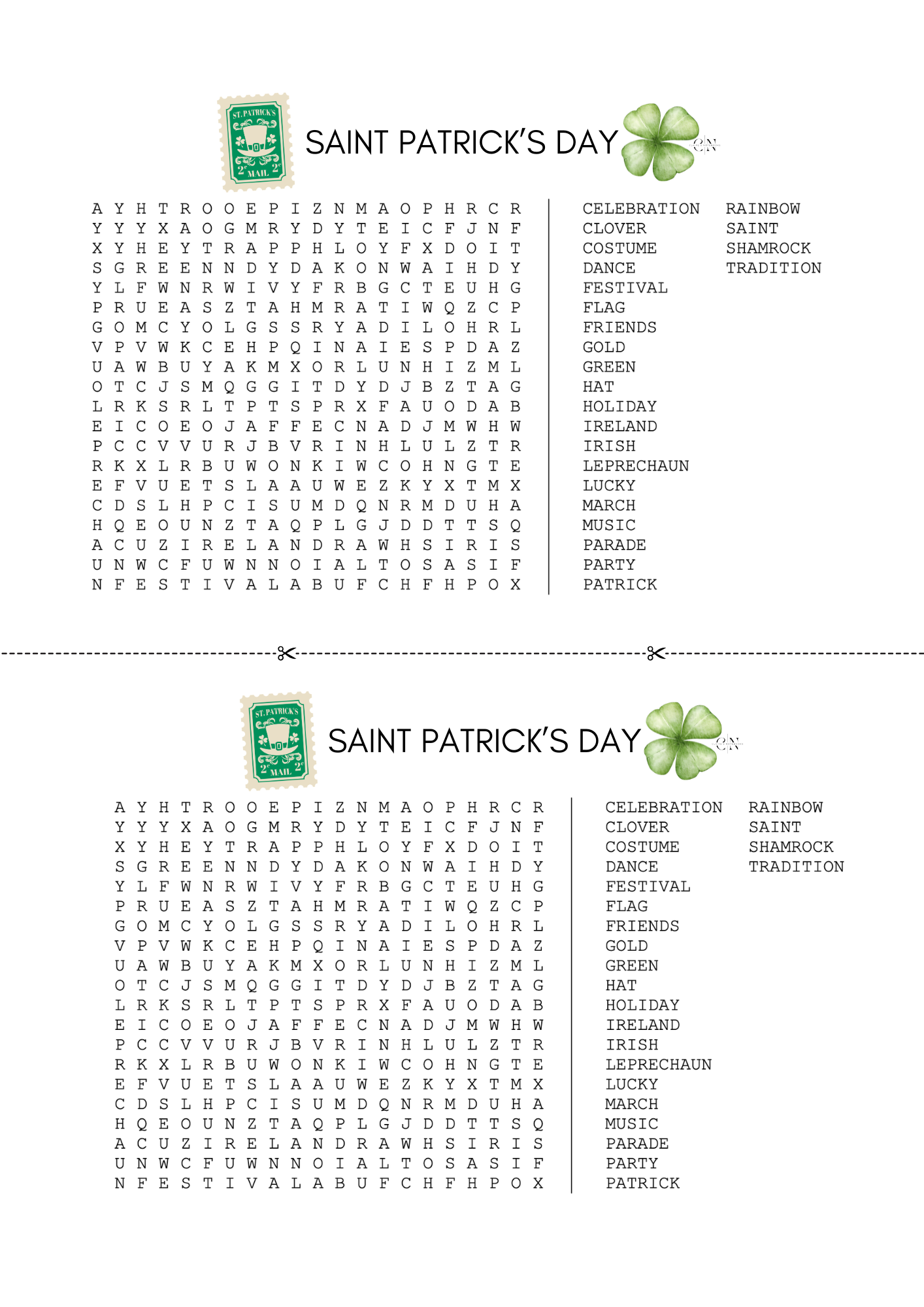 Word Search : Saint Patrick's Day