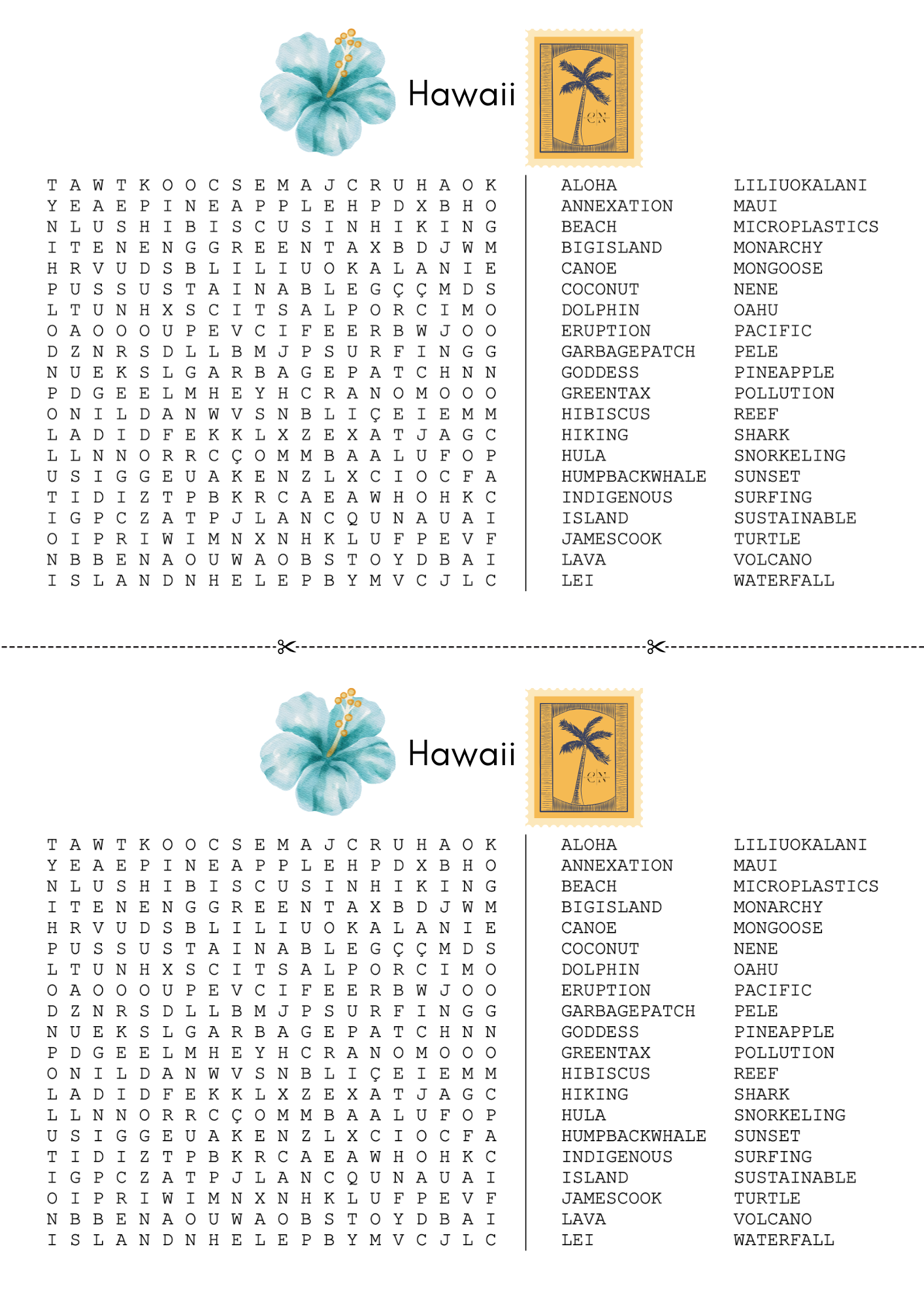 Word Search : Hawaii