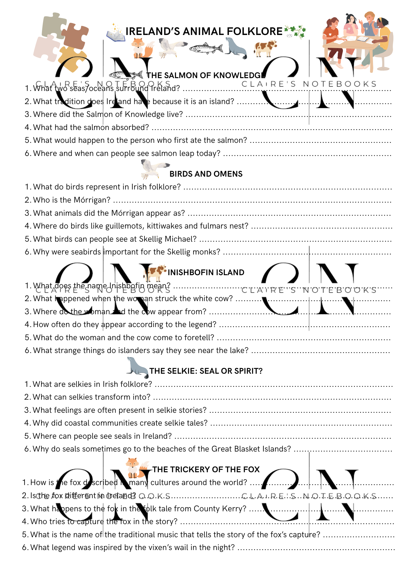 Classe puzzle & tâche créative sur les animaux dans les légendes irlandaises (cycle 4 - collège)
