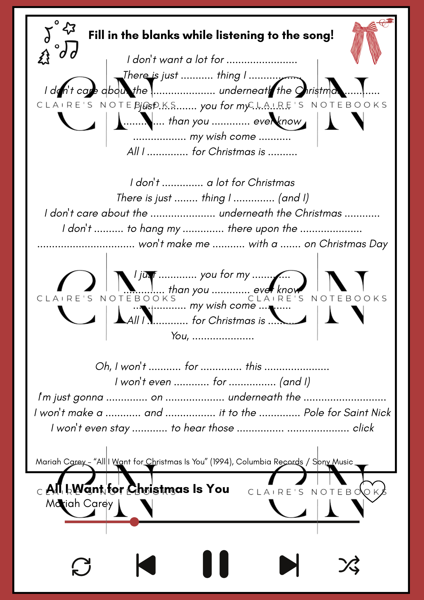 Christmas song lyrics – fill in the blanks