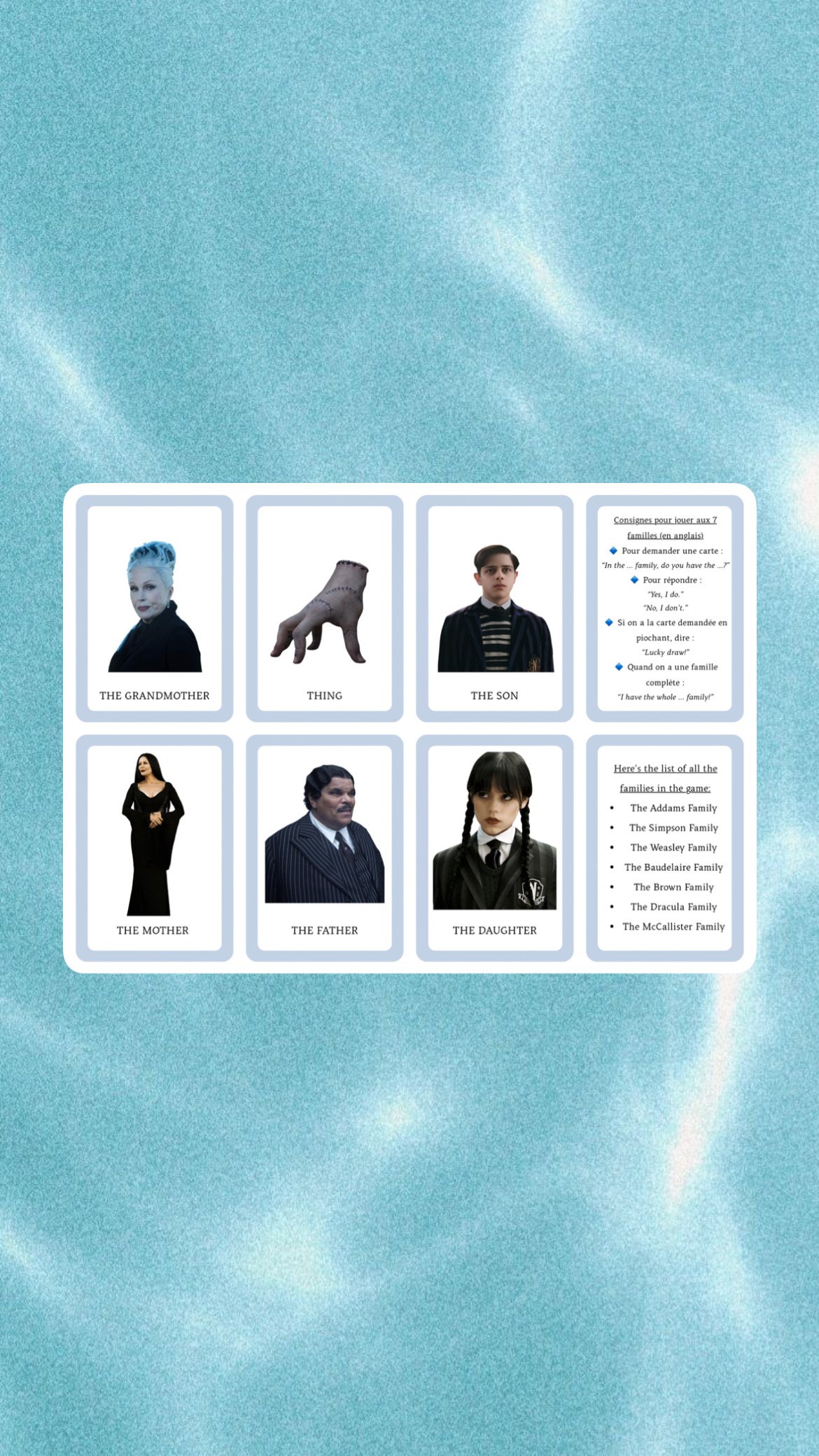 Jeu des 7 familles - English version (tous niveaux)