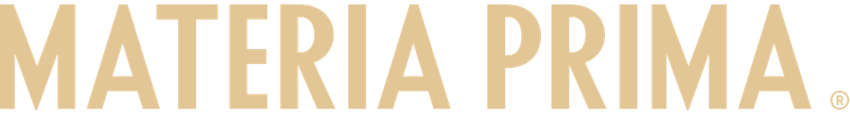 Text reading 'MATERIA PRIMA' in beige letters on a black background.