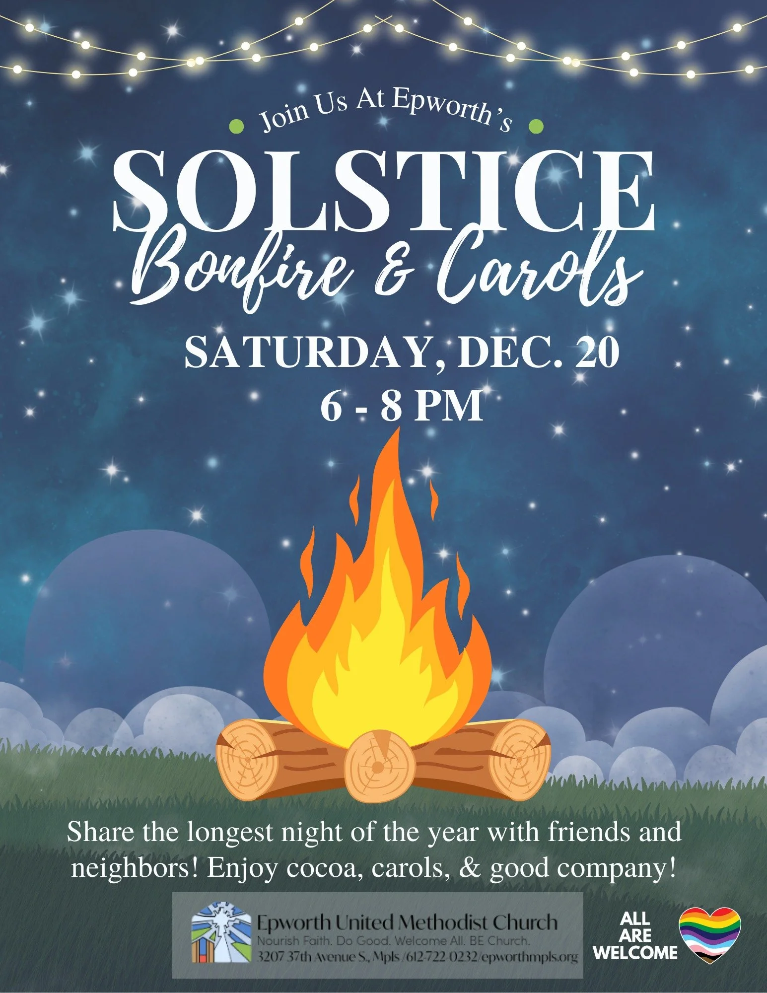 SOLSTICE BONFIRE &amp; CAROLS   on the front lawn 