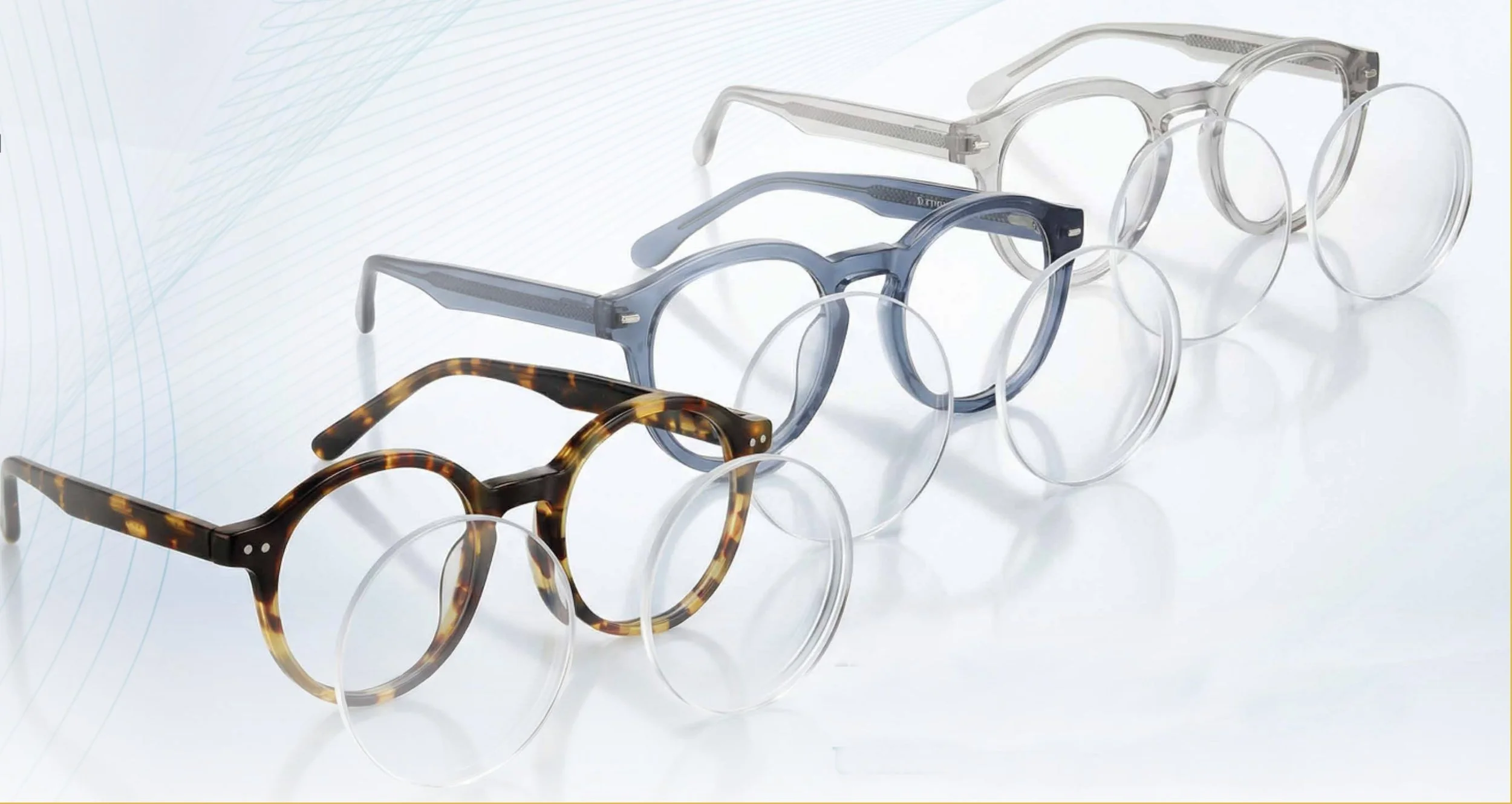 Pivotal eye glasses in a row