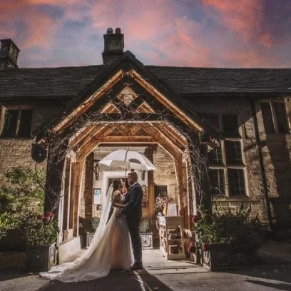 Couple Bridal Couple Outside Whitley Hall Hotel, Sheffield