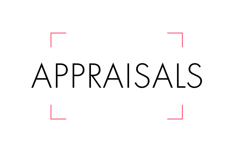 The word 'APPRAISALS' in black capital letters on a white background with red corner marks around it.