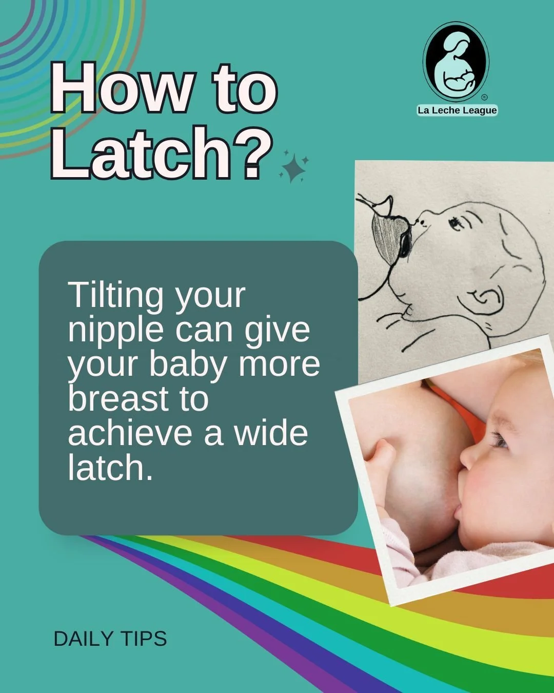 Latching tip: Tilting your nipple can give your baby more breast to achieve a wide latch.