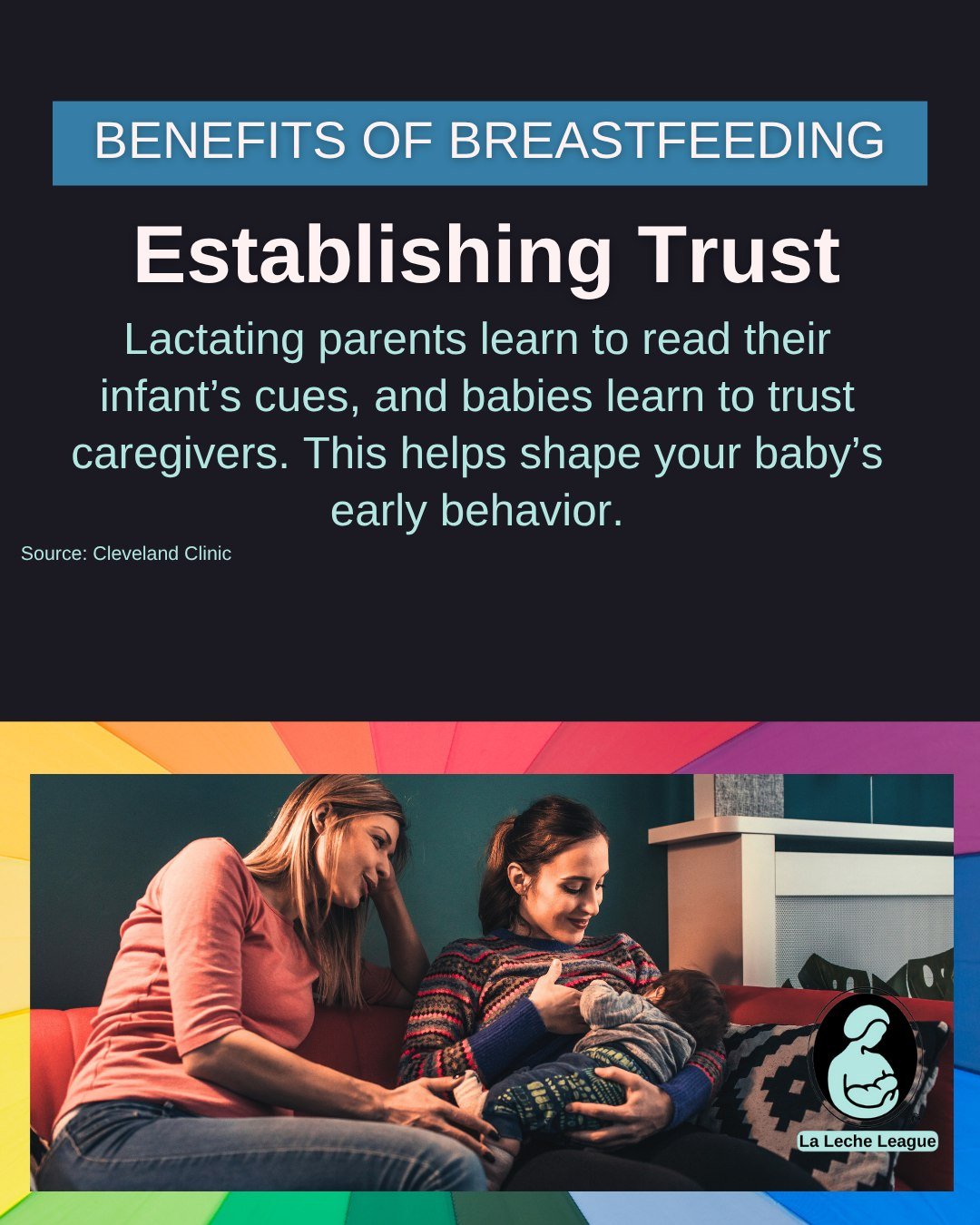 Benefits of Breastfeeding
Establishing Trust

Lactating parents learn to read their infant&rsquo;s cues, and babies learn to trust caregivers. This helps shape your baby&rsquo;s early behavior.

Source: Cleveland Clinic

#AttachmentParenting #Breastf