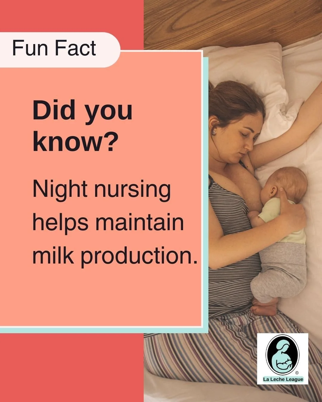 Night nursing helps maintain milk production.

LLL Leaders can help you understand your baby&rsquo;s cues and feeding rhythms. 💕

Learn more at your local LLL meeting or at lllpa.org/meetings