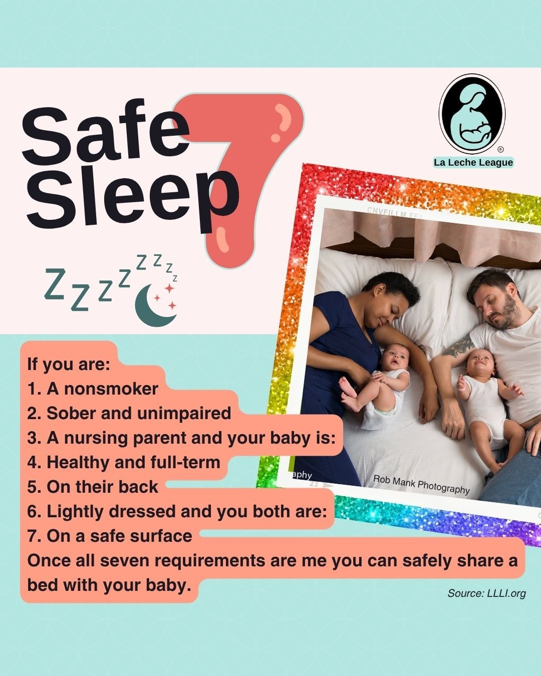 You can share a bed with your baby if you follow the Safe Sleep Seven

If you are:
1. A nonsmoker
2. Sober and unimpaired
3. A nursing parent and your baby is:
4. Healthy and full-term
5. On their back
6. Lightly dressed and you both are:
7. On a saf
