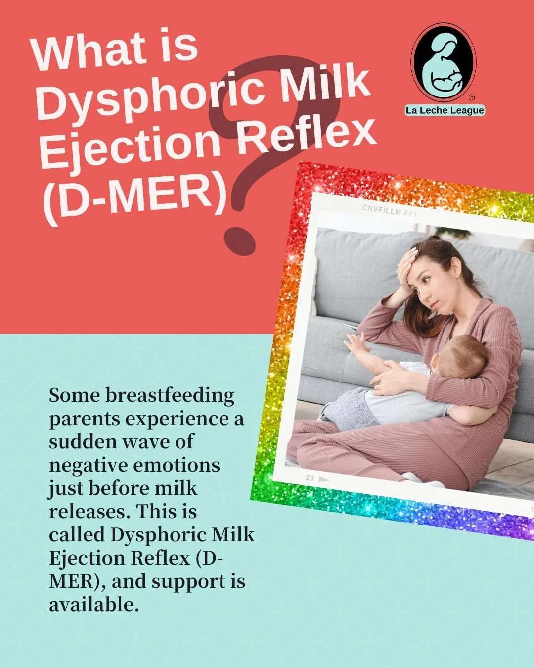 Some parents notice a sudden wave of sadness, anxiety, dread, or other difficult emotions right before their milk releases during nursing or pumping. This experience is called Dysphoric Milk Ejection Reflex, or D-MER.

D-MER is thought to be connecte