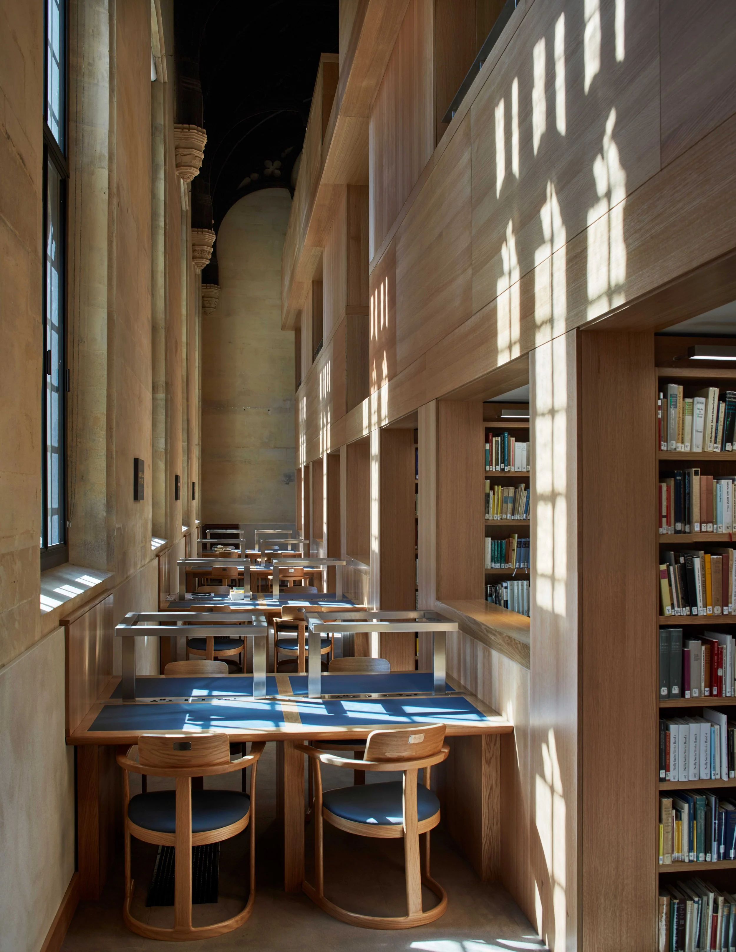 Interior view of Magdalen College, Oxford library featuring bespoke joinery and bookshelves by NBJ