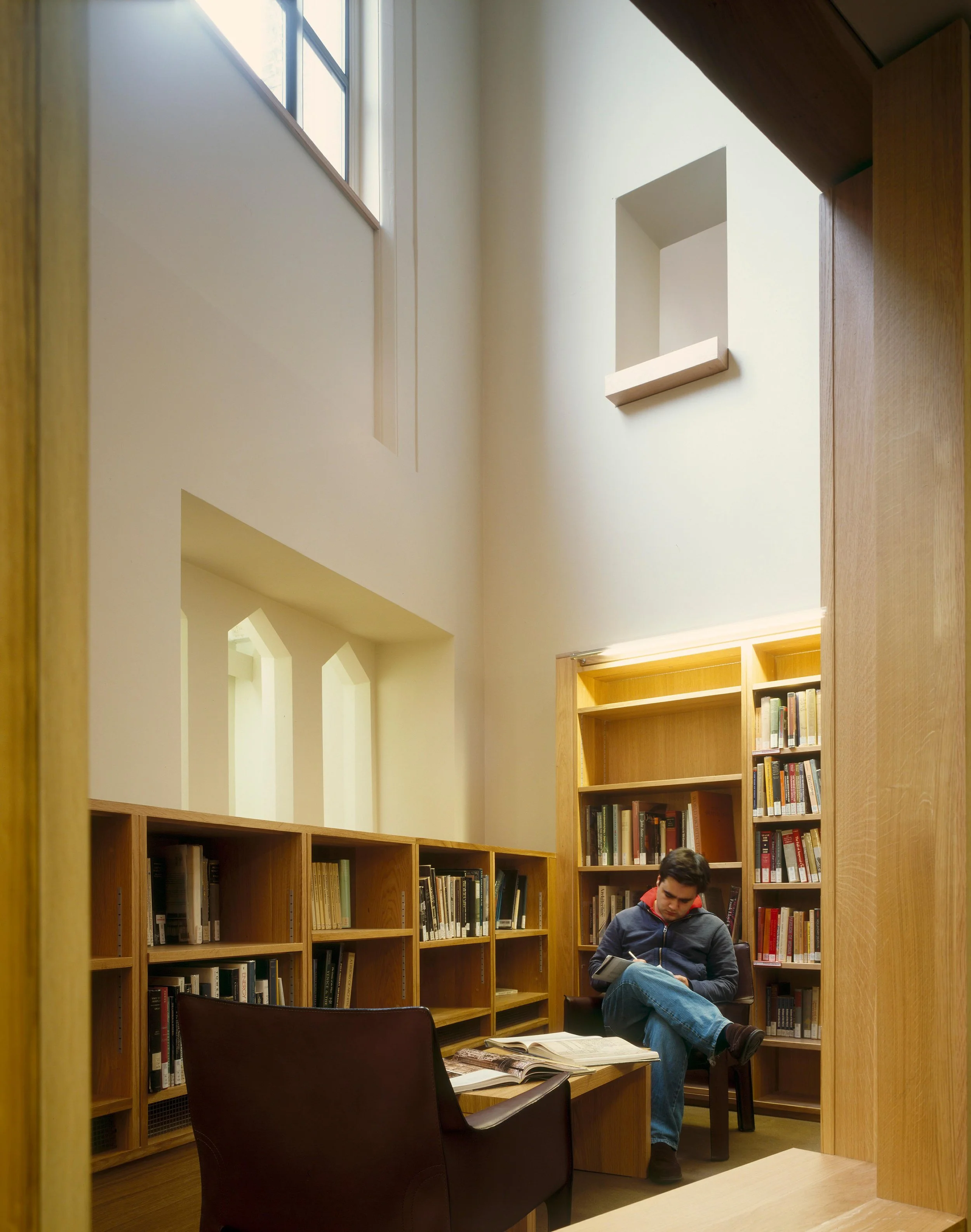 Close up view of NBJ bookshelves in the Corpus Christi library