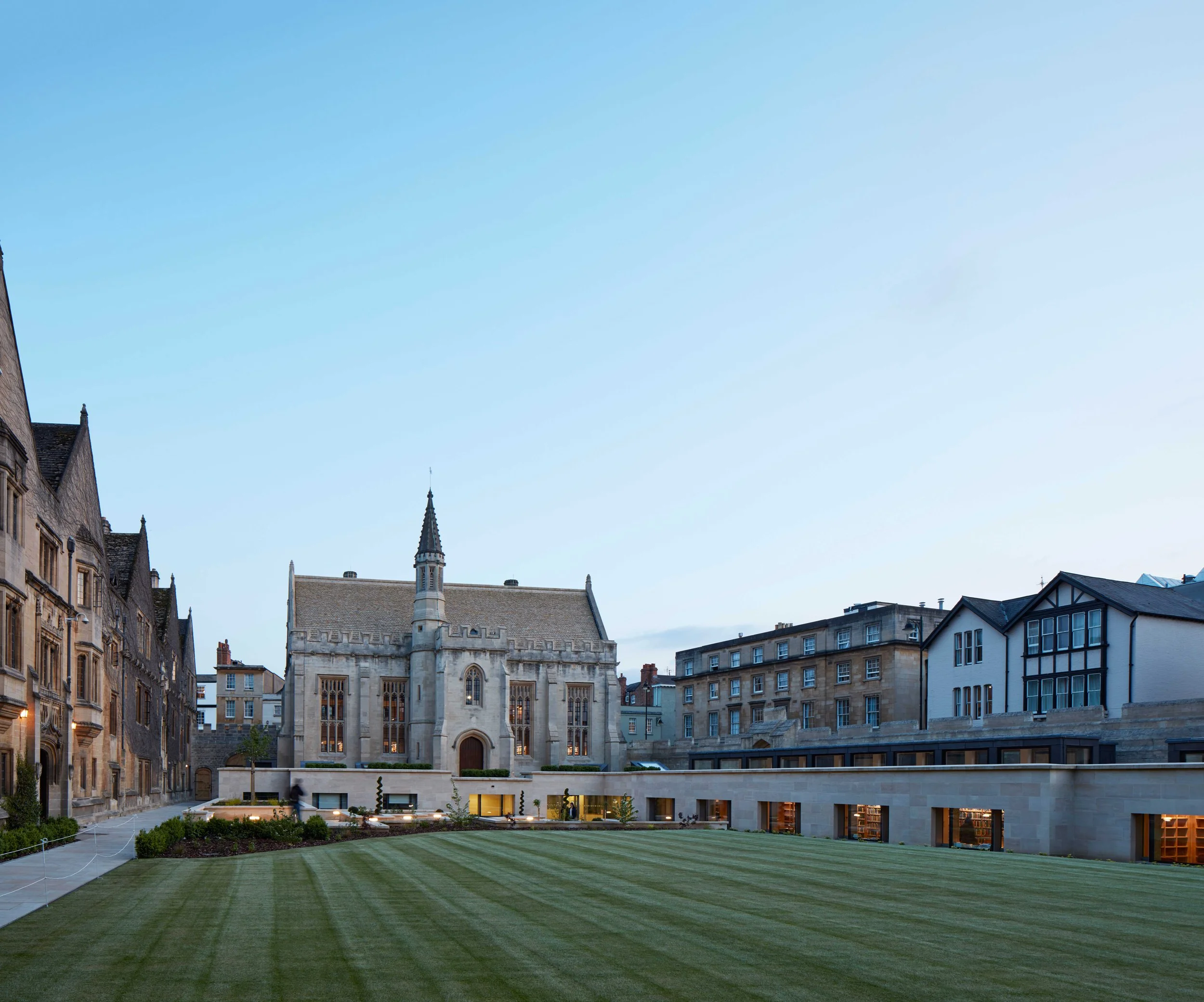 Exterior view of the contemporary library addition at Magdalen College, Oxford