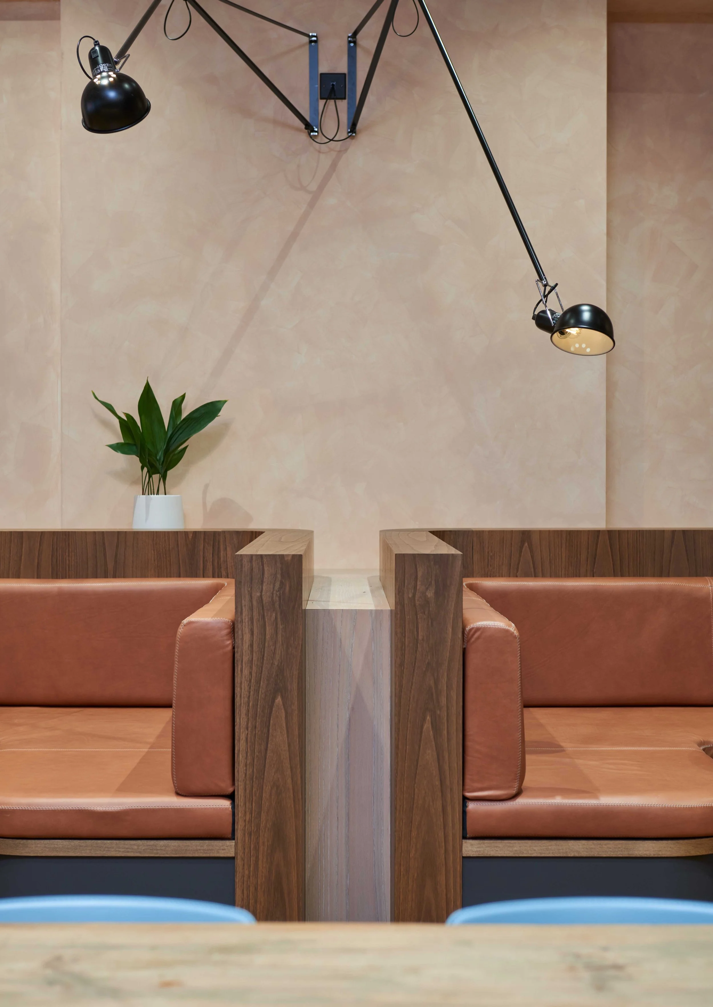 Close up image of the Hickman cafe banquette seating joinery by NBJ