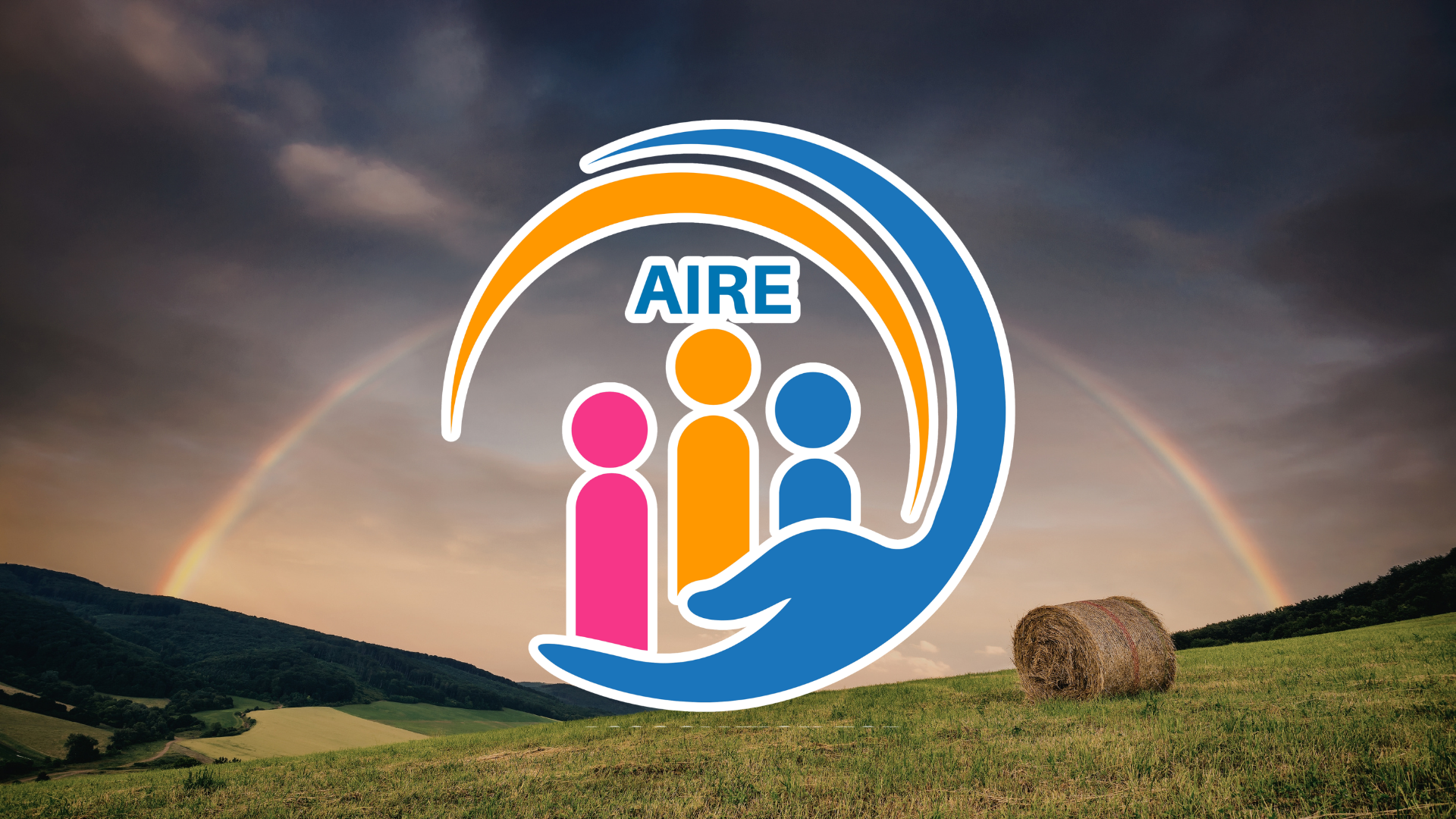 AIRE logo among rolling hills