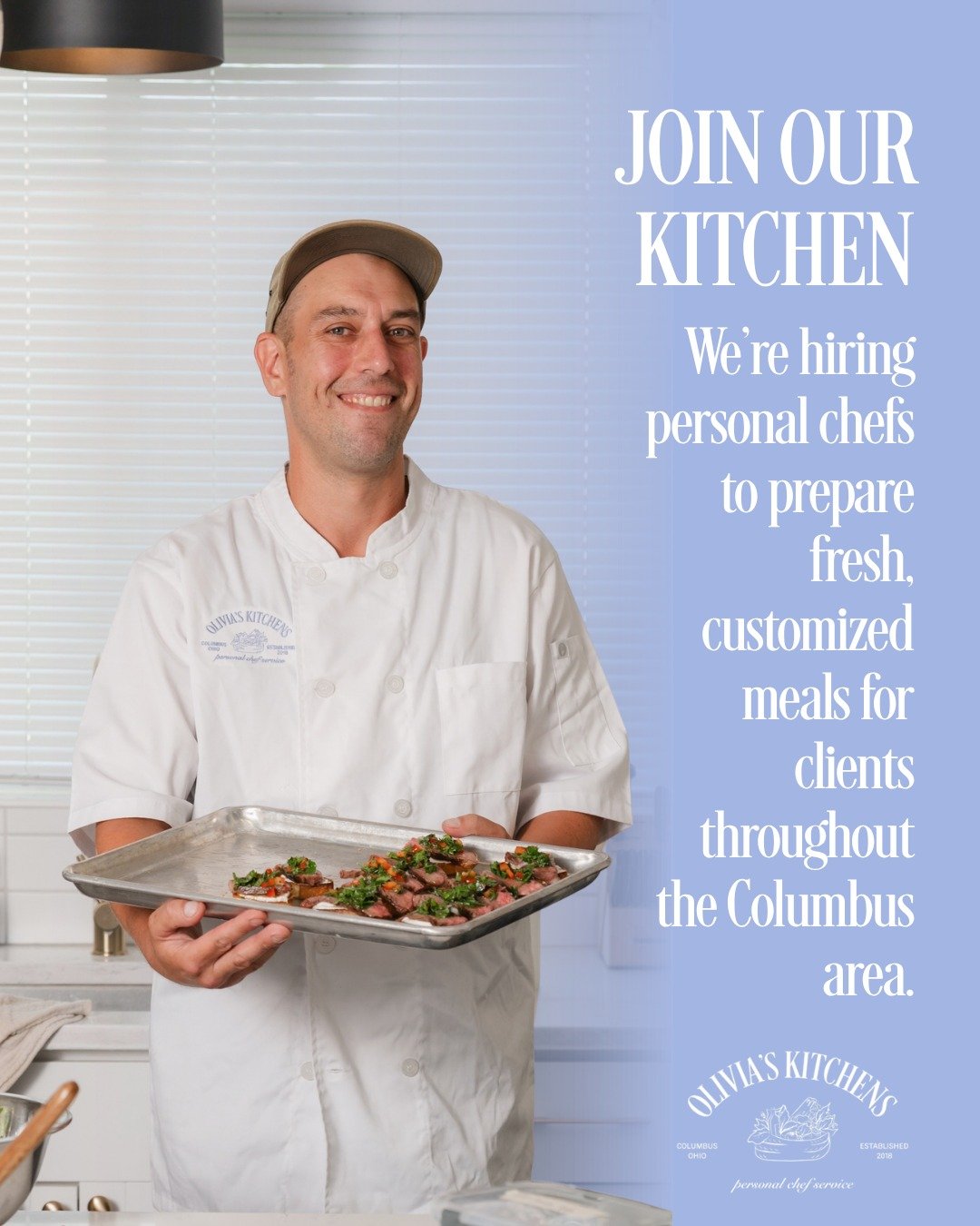 Calling all Columbus chefs!✨ If you love creating relationships with your clients, designing unique meal plans, and staying on-the-go, Olivia's Kitchens is the team for you. 

Interested in learning more about the personal chef life? Send your resume