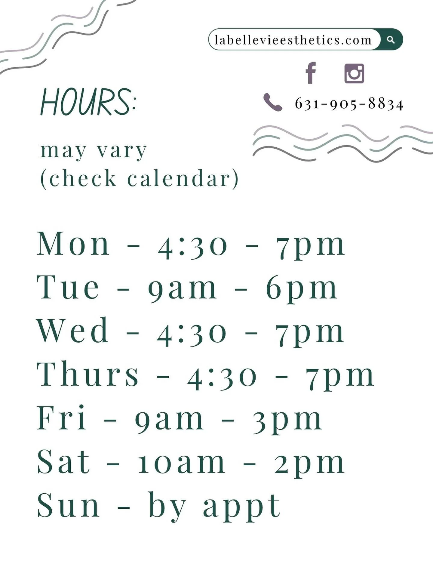 Our new weekly hours at La Belle Vie Esthetics🤩 we are open in our new space&hearts;️

Come on by, indulge yourself with some relaxation &amp; beauty catered to you❣️

#skin #esthetics #schedule #relax #beauty #longisland #northfork #labellevieesthe
