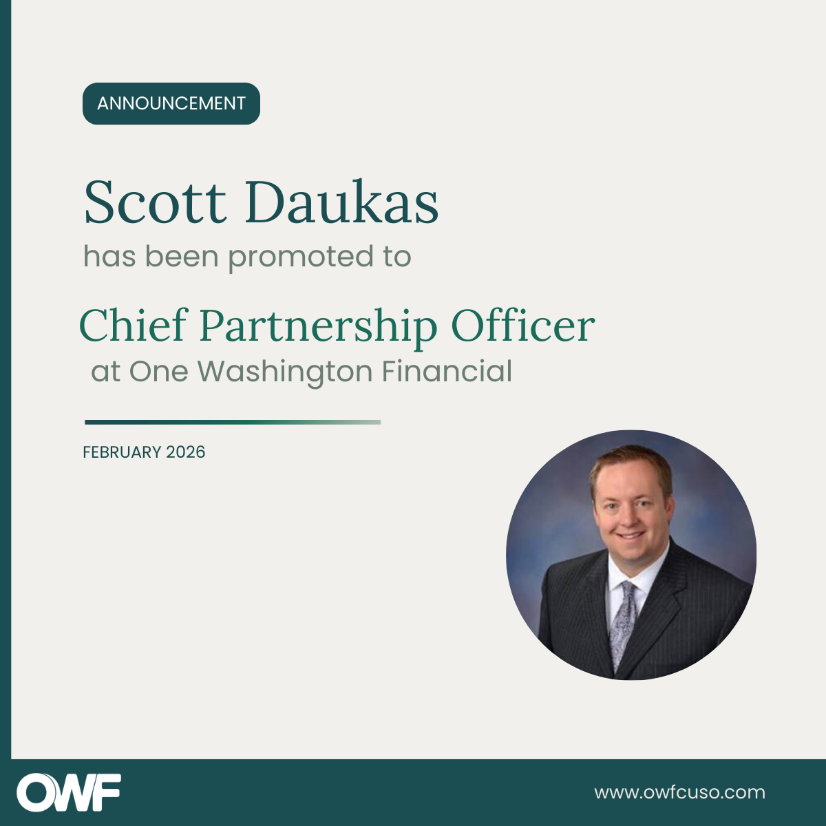 Scott Daukas Named Chief Partnership Officer at One Washington Financial