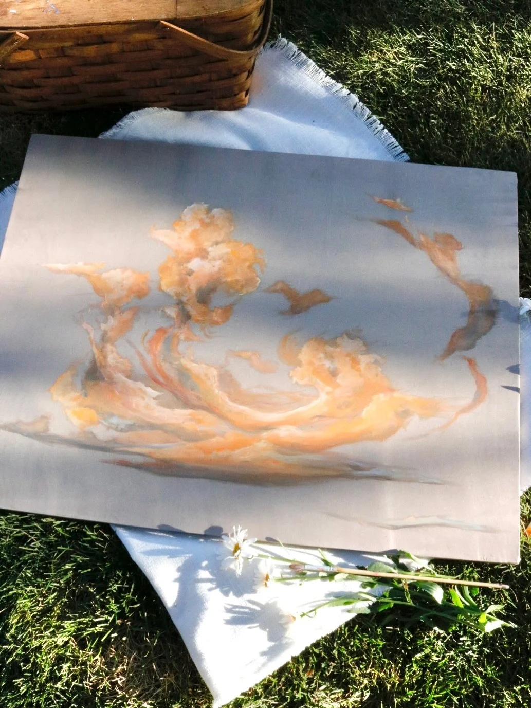 Favorite piece of the year 🍊⛅️

Tangerine Skies available at Bliss Boulder 🧡 32 x 24 inches. Oil on silk.