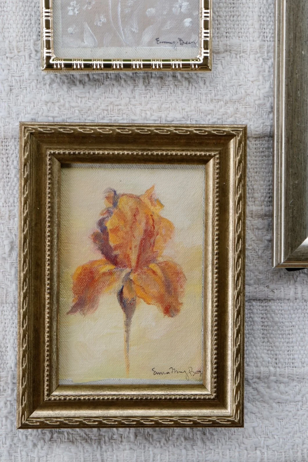 Pastel Iris
Oil on raw canvas. 5 x 7 inches. 
Available at Bliss Boulder.