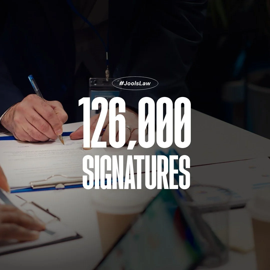 Over 126,000 signatures reached for the #JoolsLaw petition! Thanks to an outpouring of support and our emotive campaign, we surpassed the target by 26%, bringing this critical issue to the forefront. A huge win for parental rights and mental health a