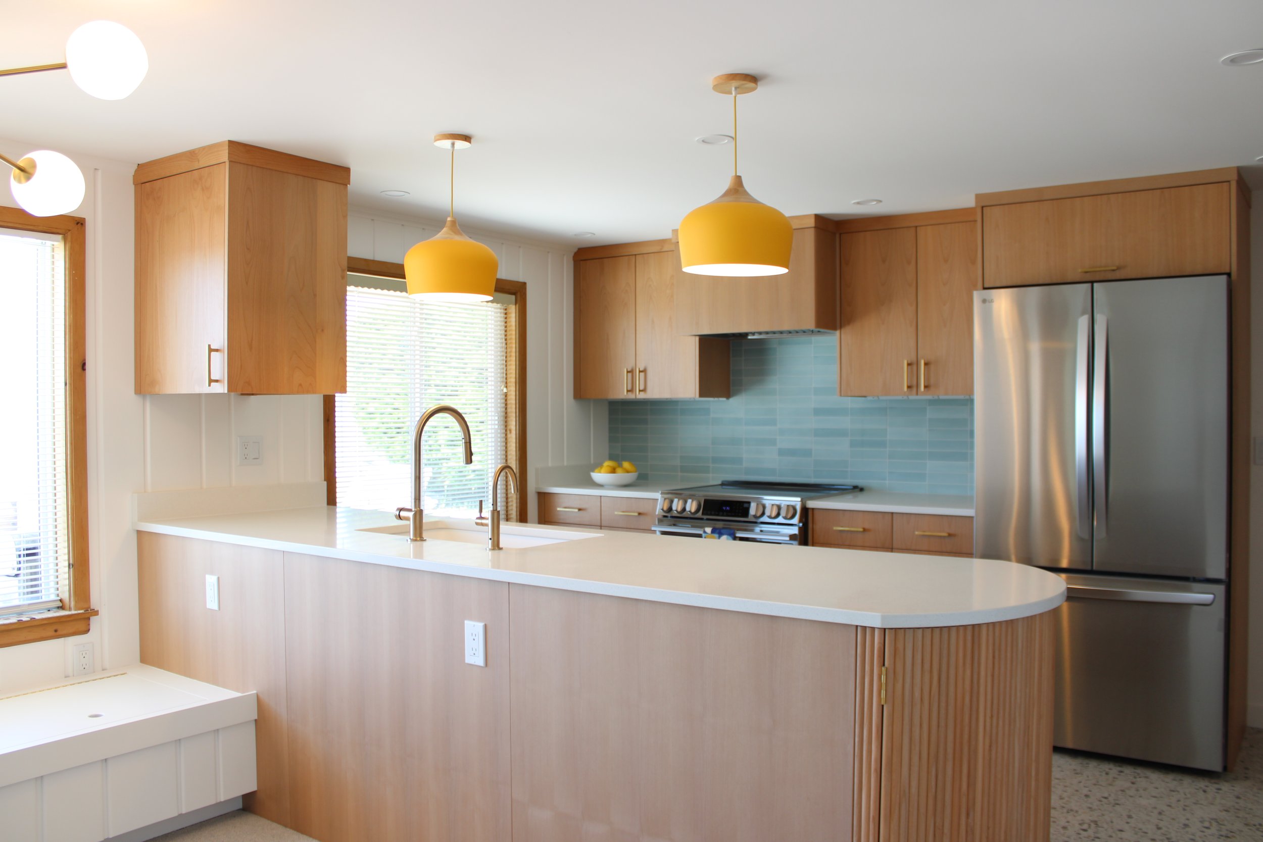 Interior Design. Home Remodel. Interior Designer. Whidbey Island. Whidbey Island interior design. Whidbey Island interior designer. Spatial Design. Kitchen with peninsula. Mid-century modern. MCM. 