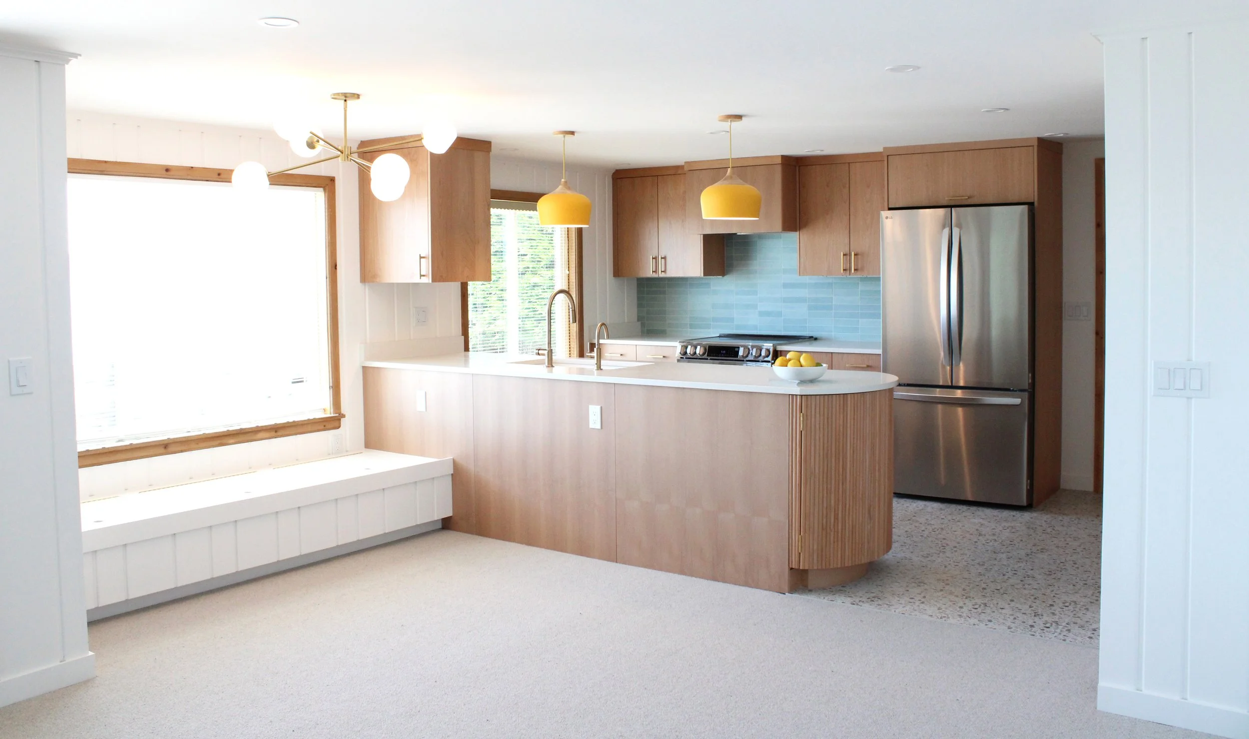 Interior Design. Home Remodel. Interior Designer. Whidbey Island. Whidbey Island interior design. Whidbey Island interior designer. Spatial Design. Kitchen with peninsula. Mid-century modern. MCM. 