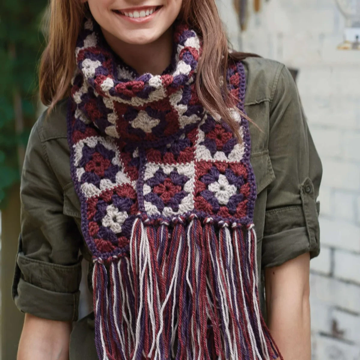 Yarnspirations Granny Square Scarf