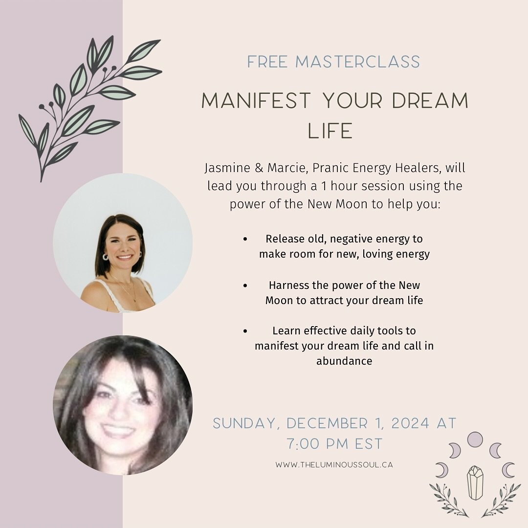 ✨ FREE New Moon Masterclass ✨

Ready to release the old and step into your dream life? 🌙💫

Join Jasmine &amp; Marcie, Pranic Energy Healers, for a powerful 1-hour virtual session where you&rsquo;ll:
🌟 Let go of negative energy and make space for l