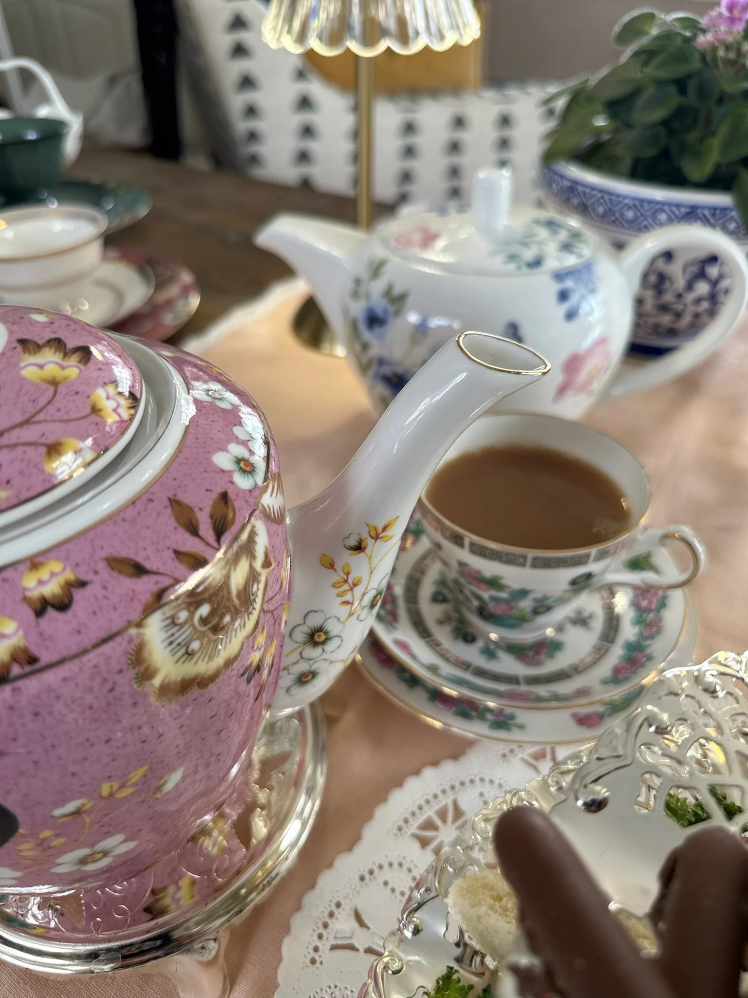 Afternoon tea service in Monterey with elegant table setting, premium teas, and tiered stands