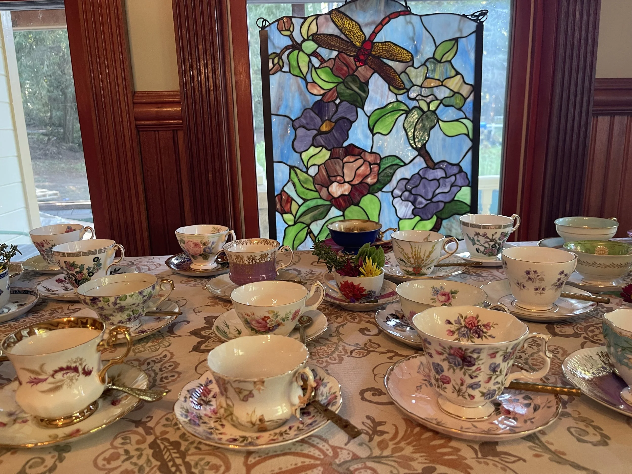 Elegant afternoon tea experience by Rosemary & Thyme High Teas in Monterey inviting guests to join for upcoming events