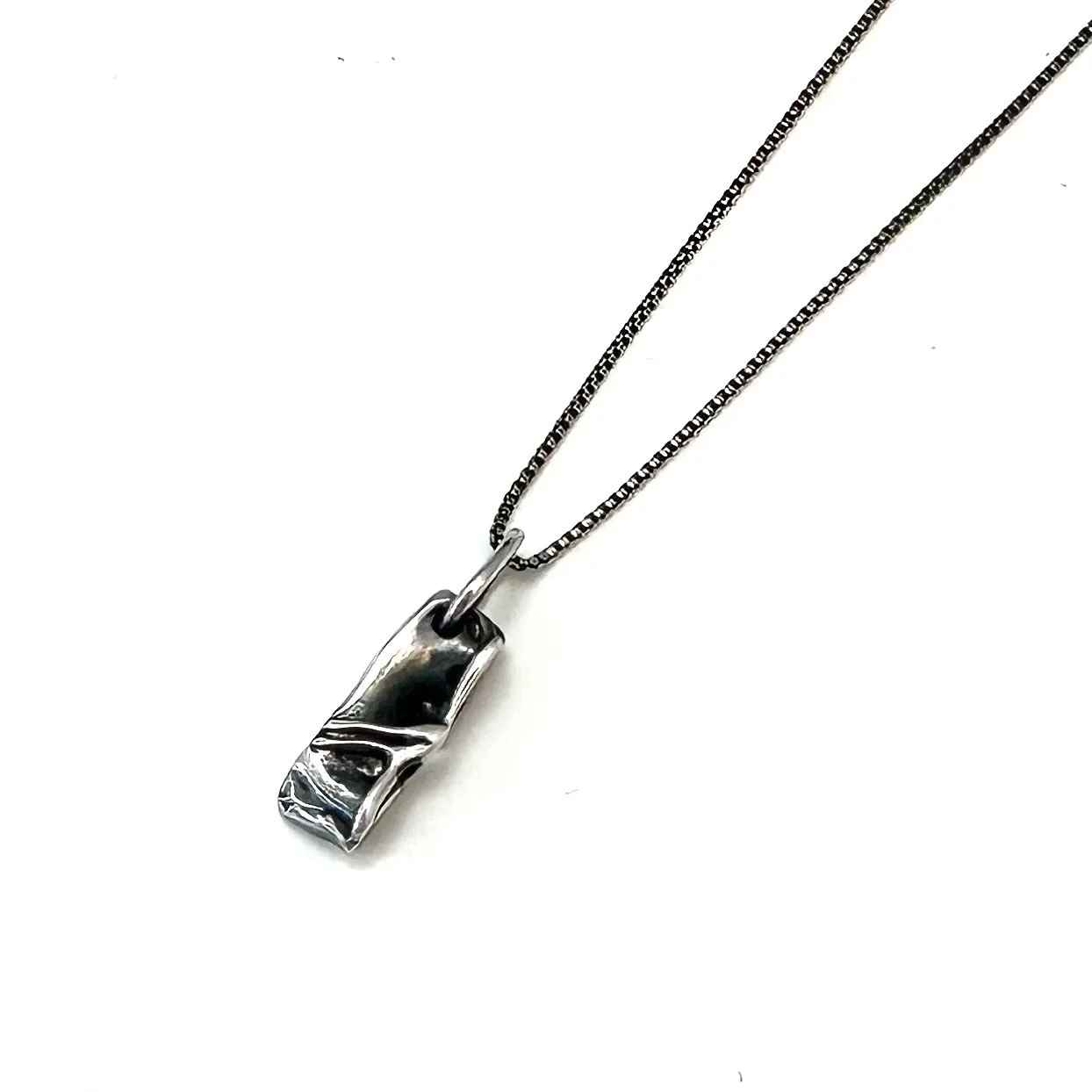 Oxidized Sterling Silver Dense Rectangle Necklace