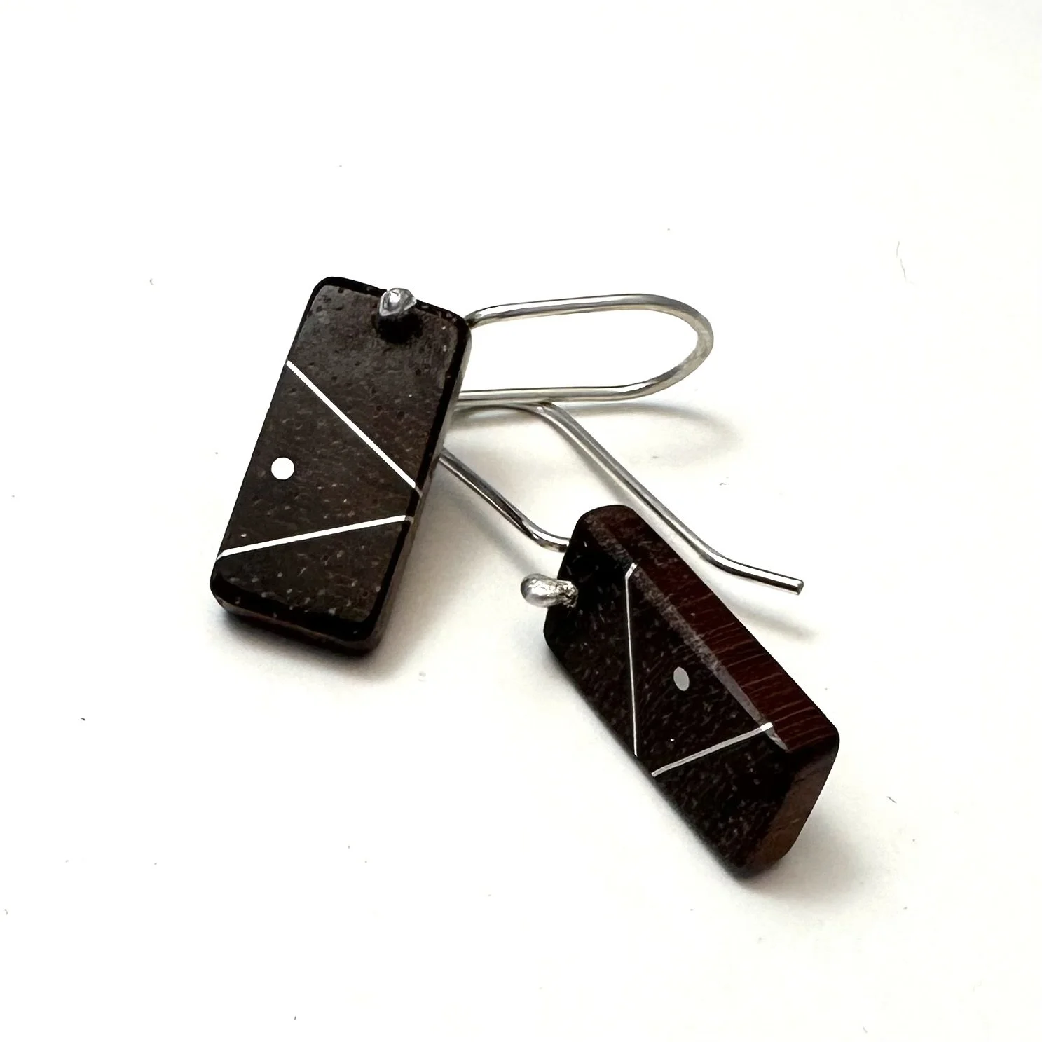 African Padauk and Silver Inlay Rectangle Earrings