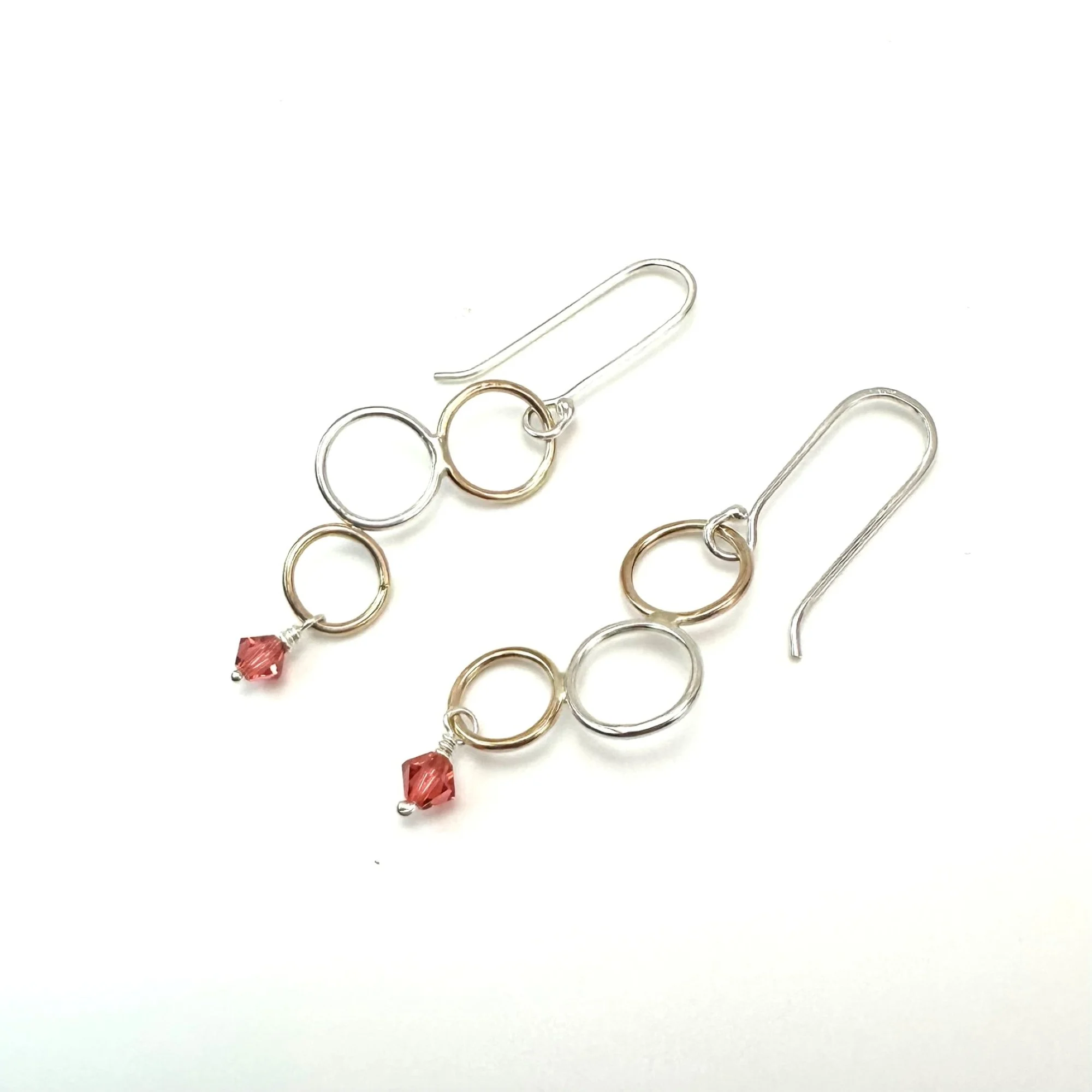Mid-Century Crystal, Goldfilled and Sterling Silver Multi-Circle Frame Earrings