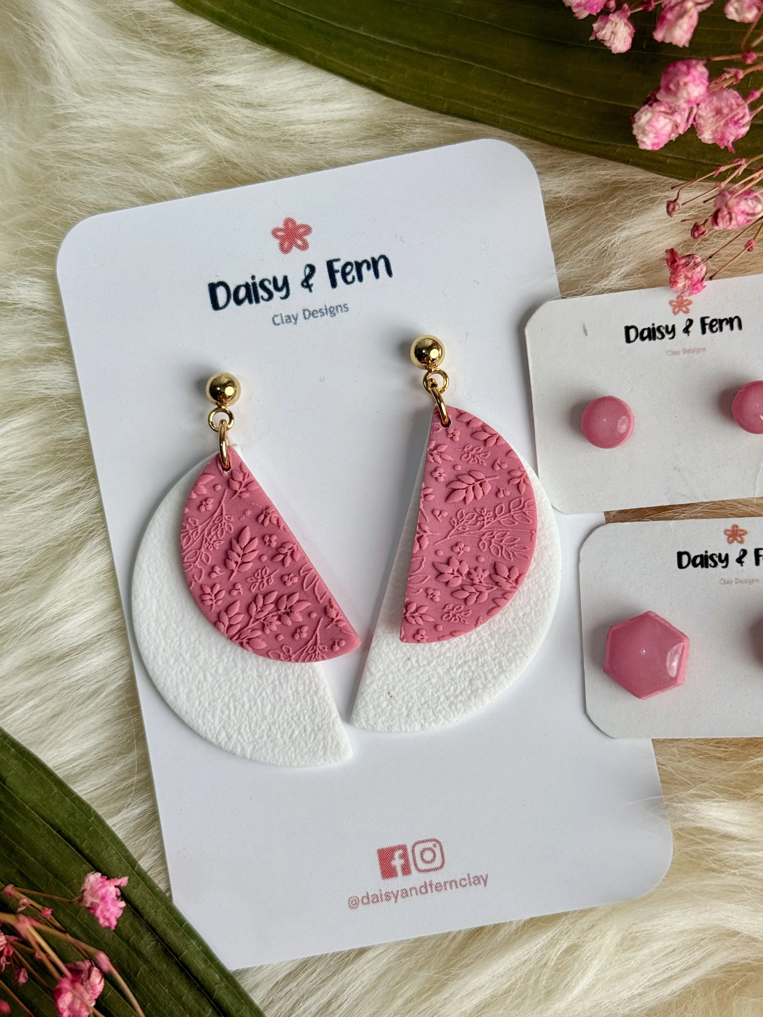 Pink Floral Semi Circle Drops