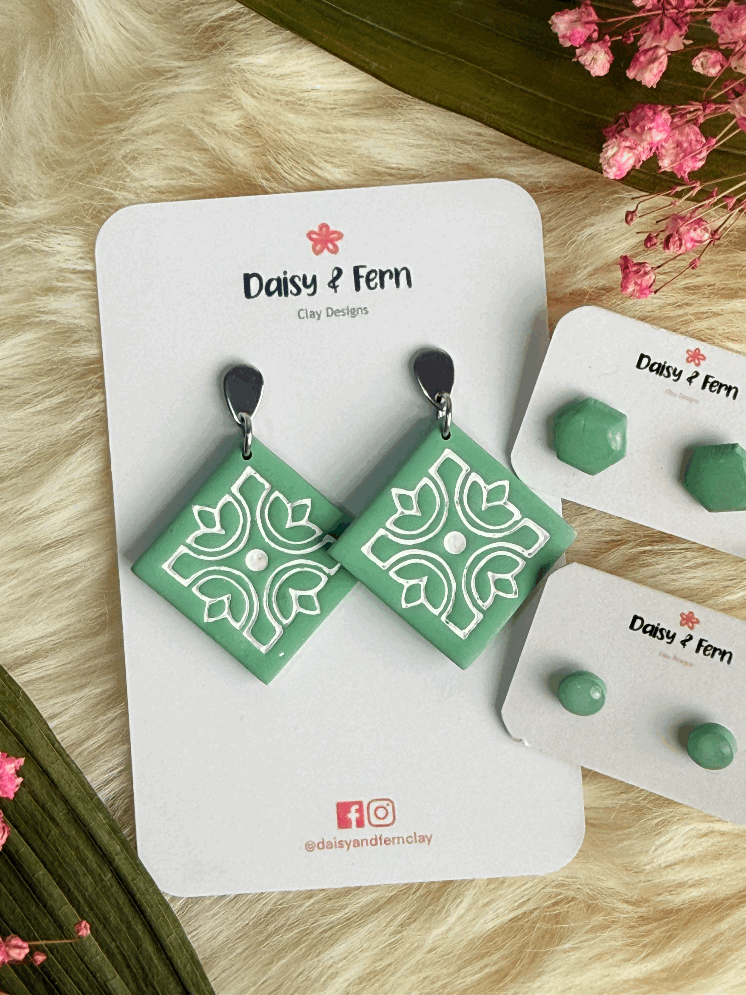 Coral Blue Tile Dangles