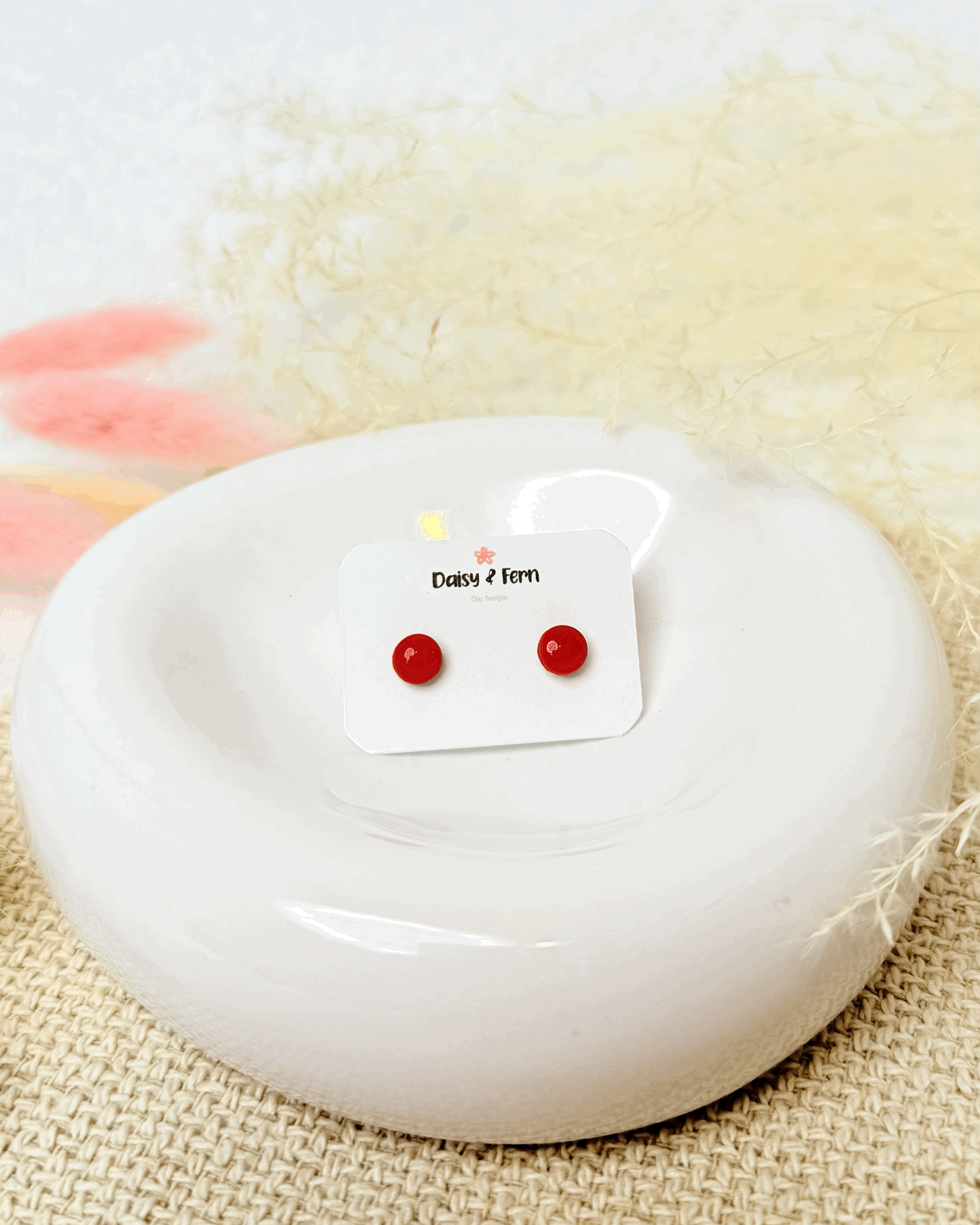 honeycomb orange circle stud earring stainless steel