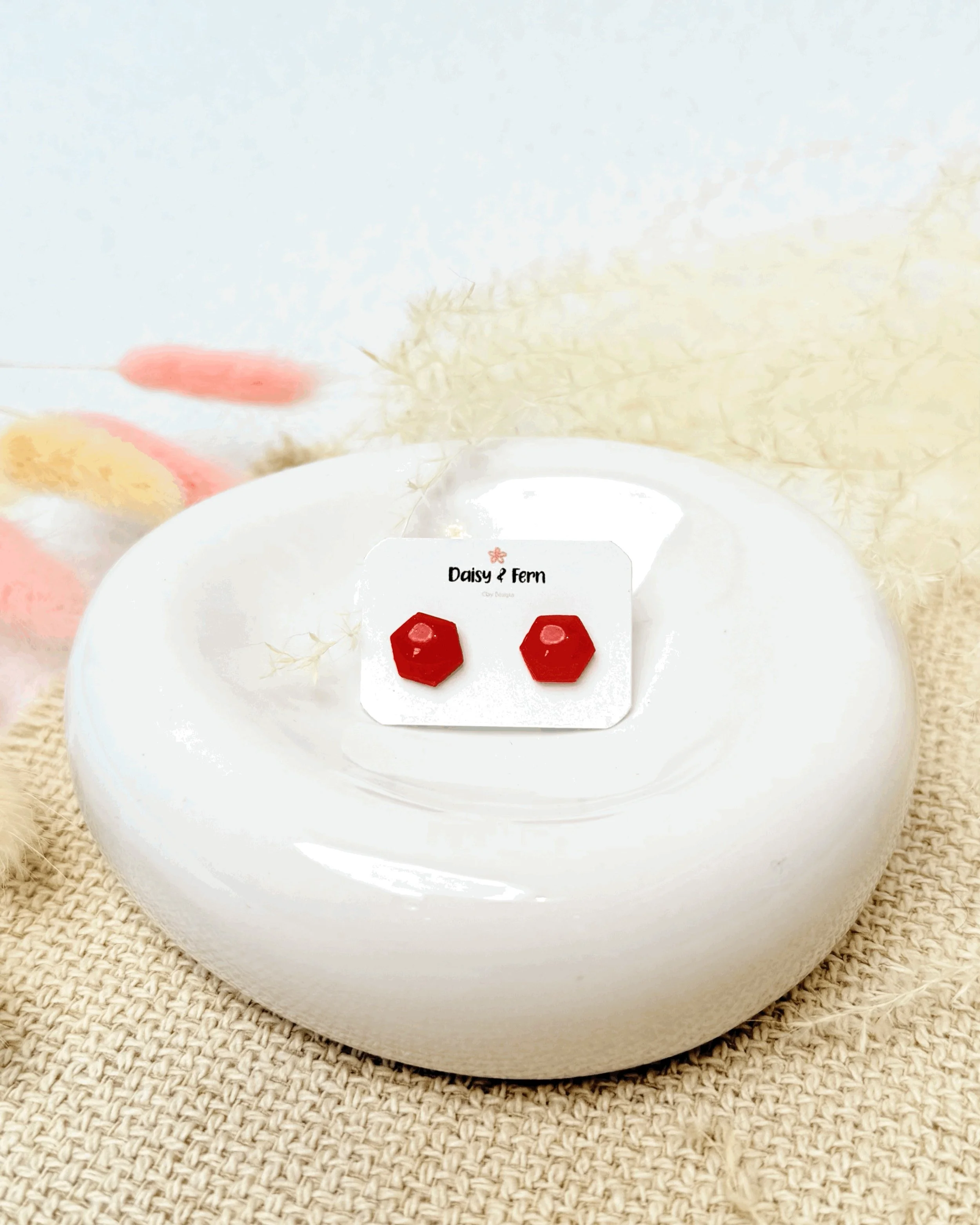 honeycomb orange hexagon stud earrings stainless steel post and back