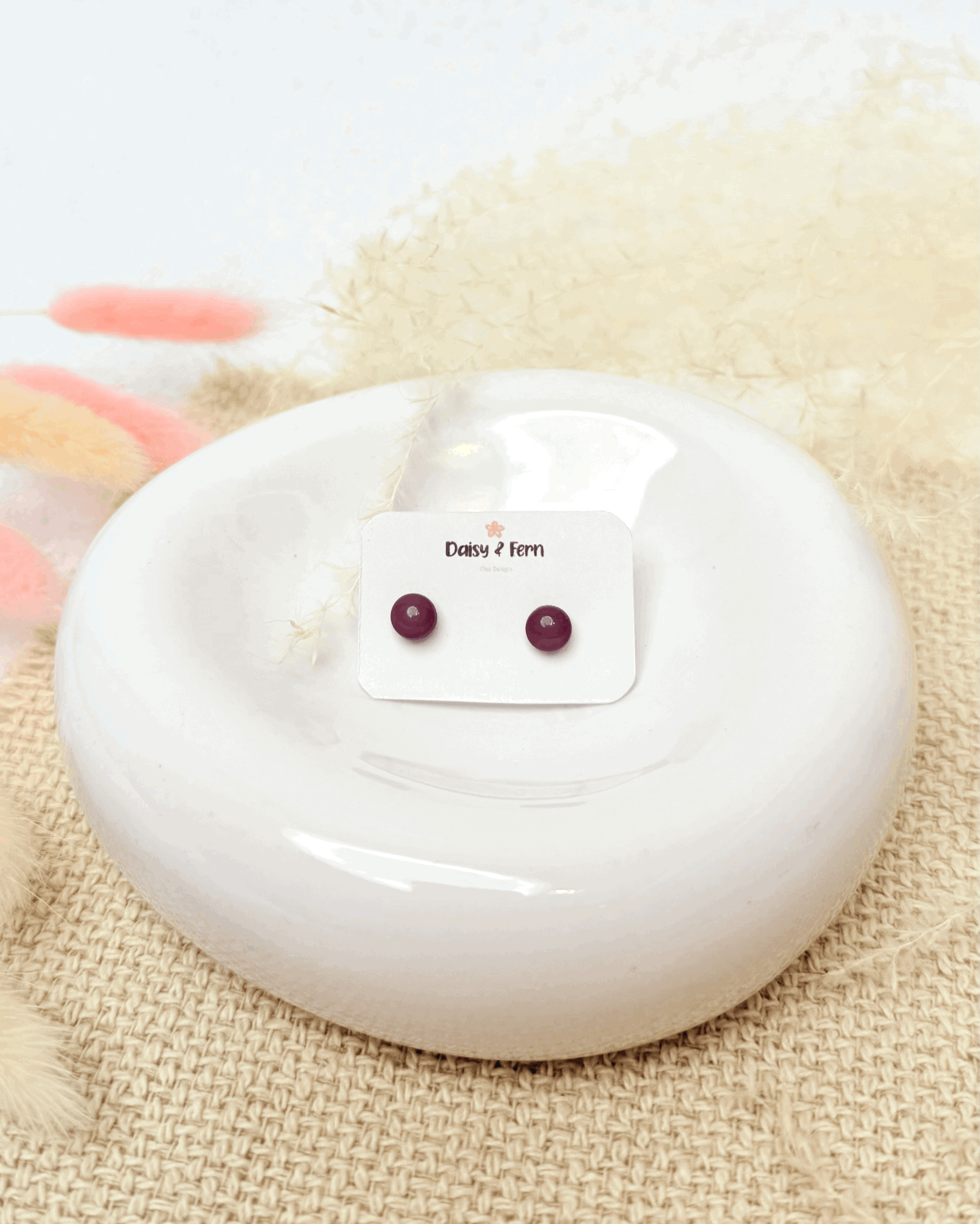 plum purple circle stud with stainless steel post and back