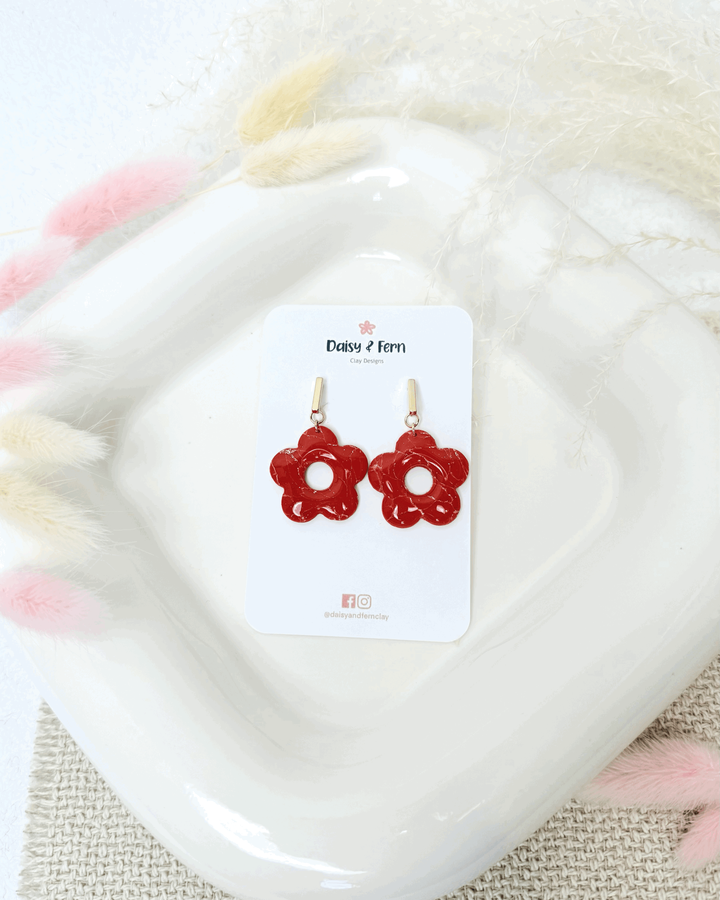 Honeycomb orange Marble donut flowers with gold leaf. gold stainless steel bar drop earrings butterfly backs