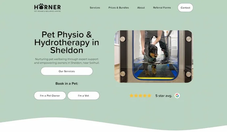 Horner Pet Rehab and Wellness Centre website